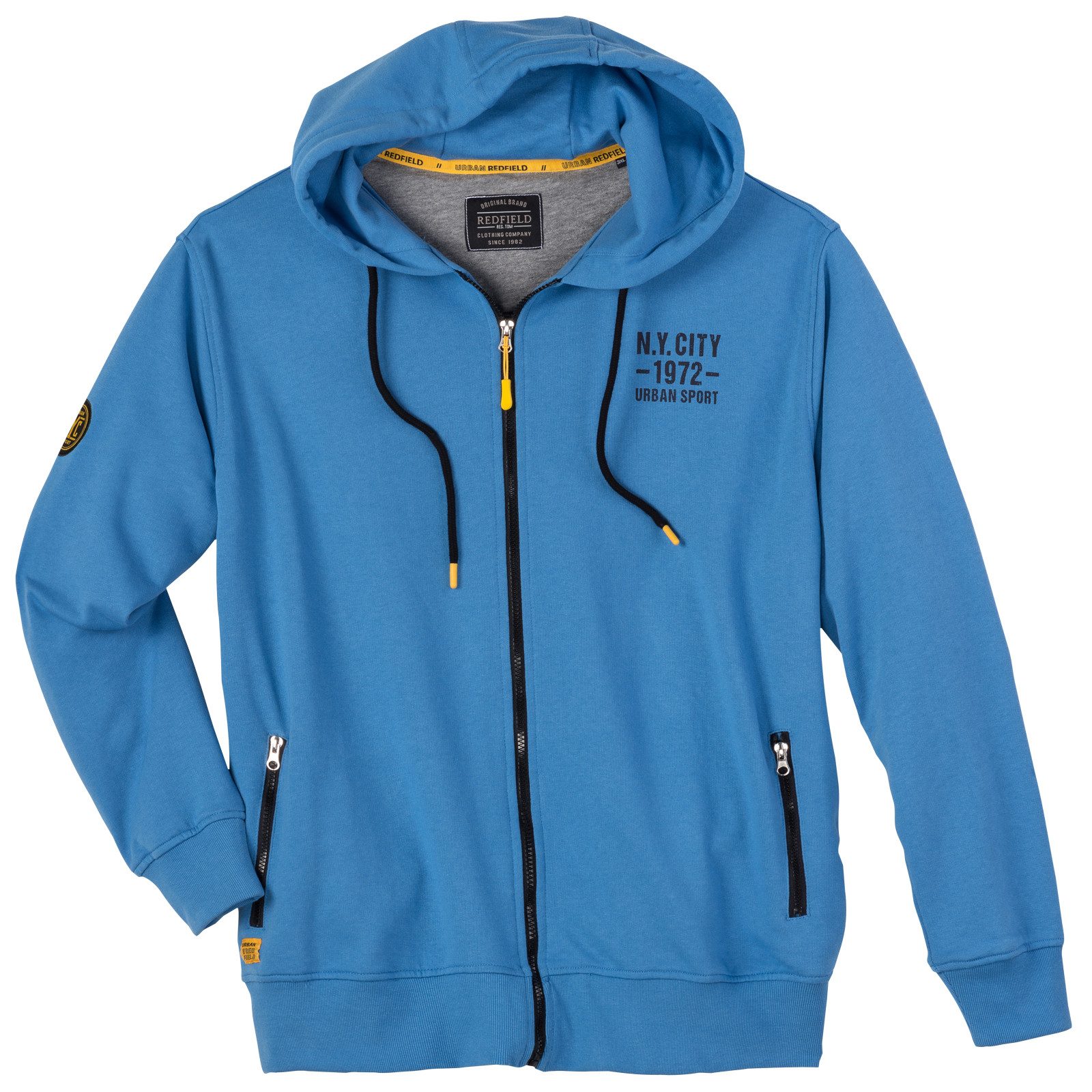 redfield Sweatjacke Redfield Übergrößen Sweatjacke blau Brustprint N.Y.