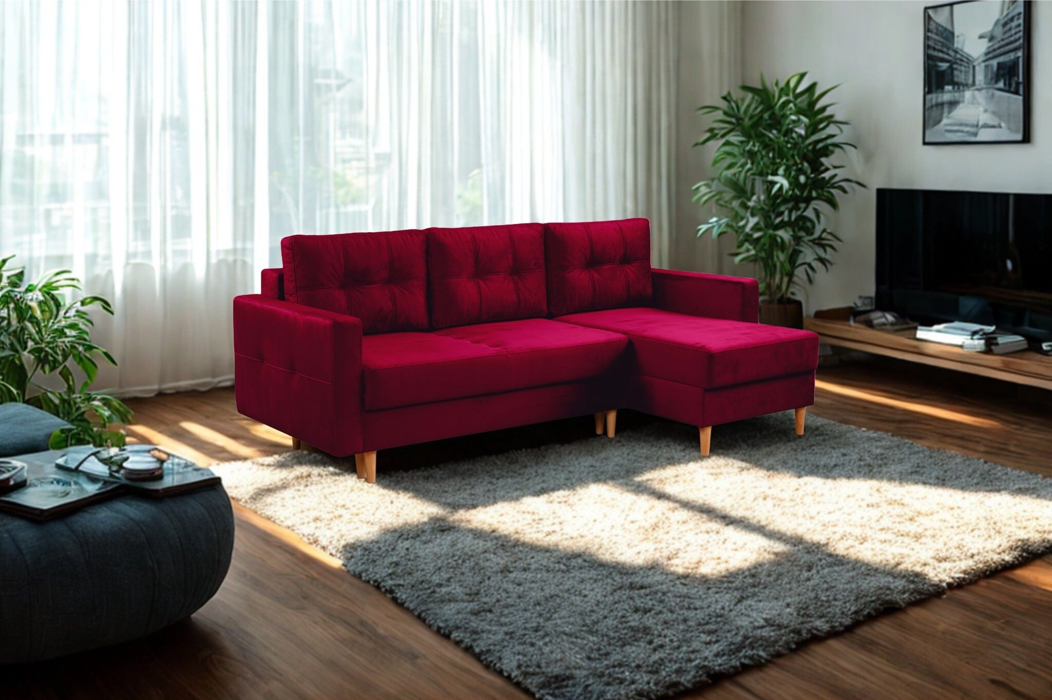 Kaiser Möbel Ecksofa mit schlaffunktion und bettkasten, L-Form Floro stoff günstig online kaufen