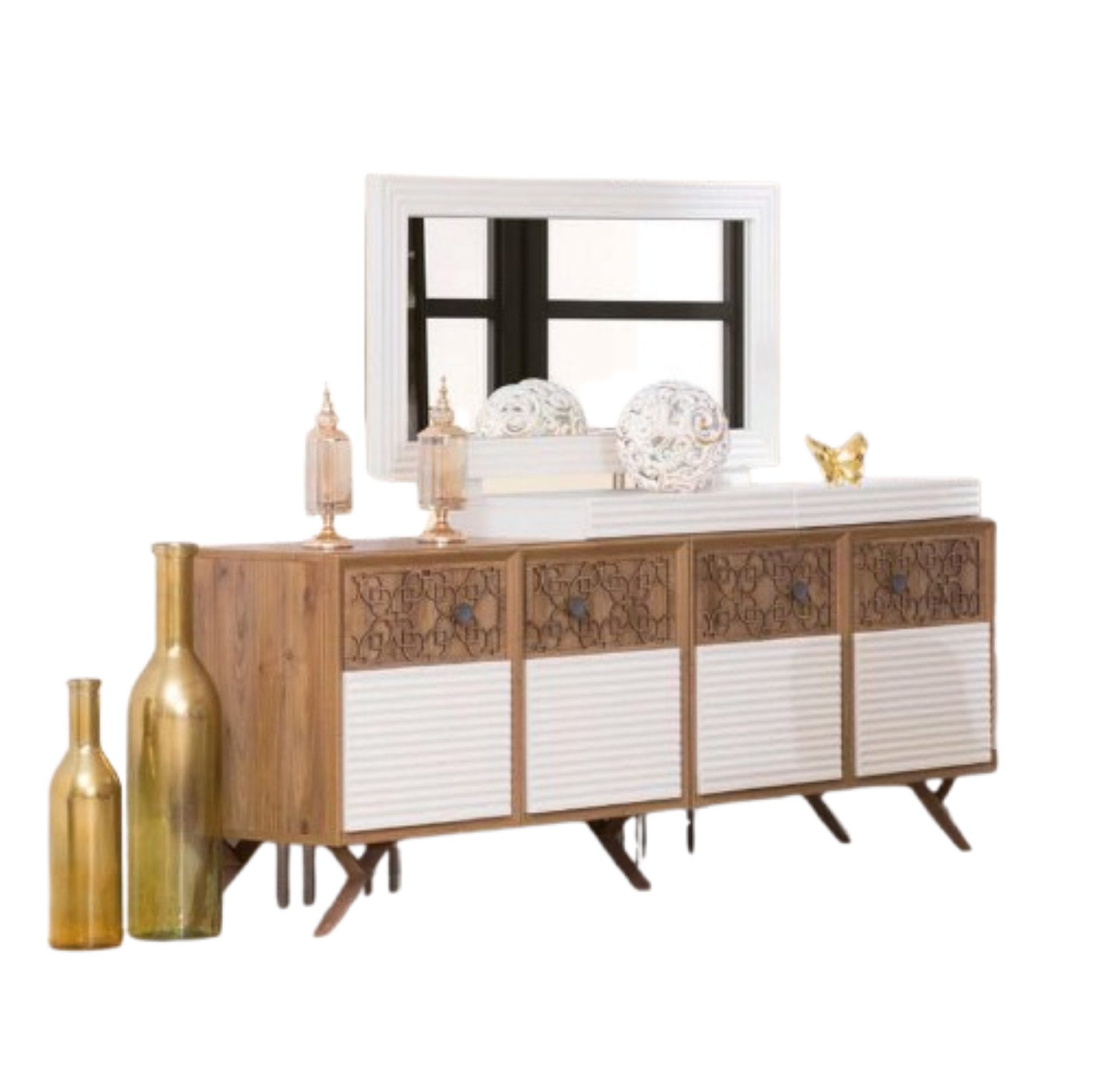 Xlmoebel Sideboard Braunes Holzsideboard mit passendem Spiegel und viel Stauraum (Sideboard mit Spiegel, 1 St., Sideboard mit Spiegel), Hergestellt in Europa