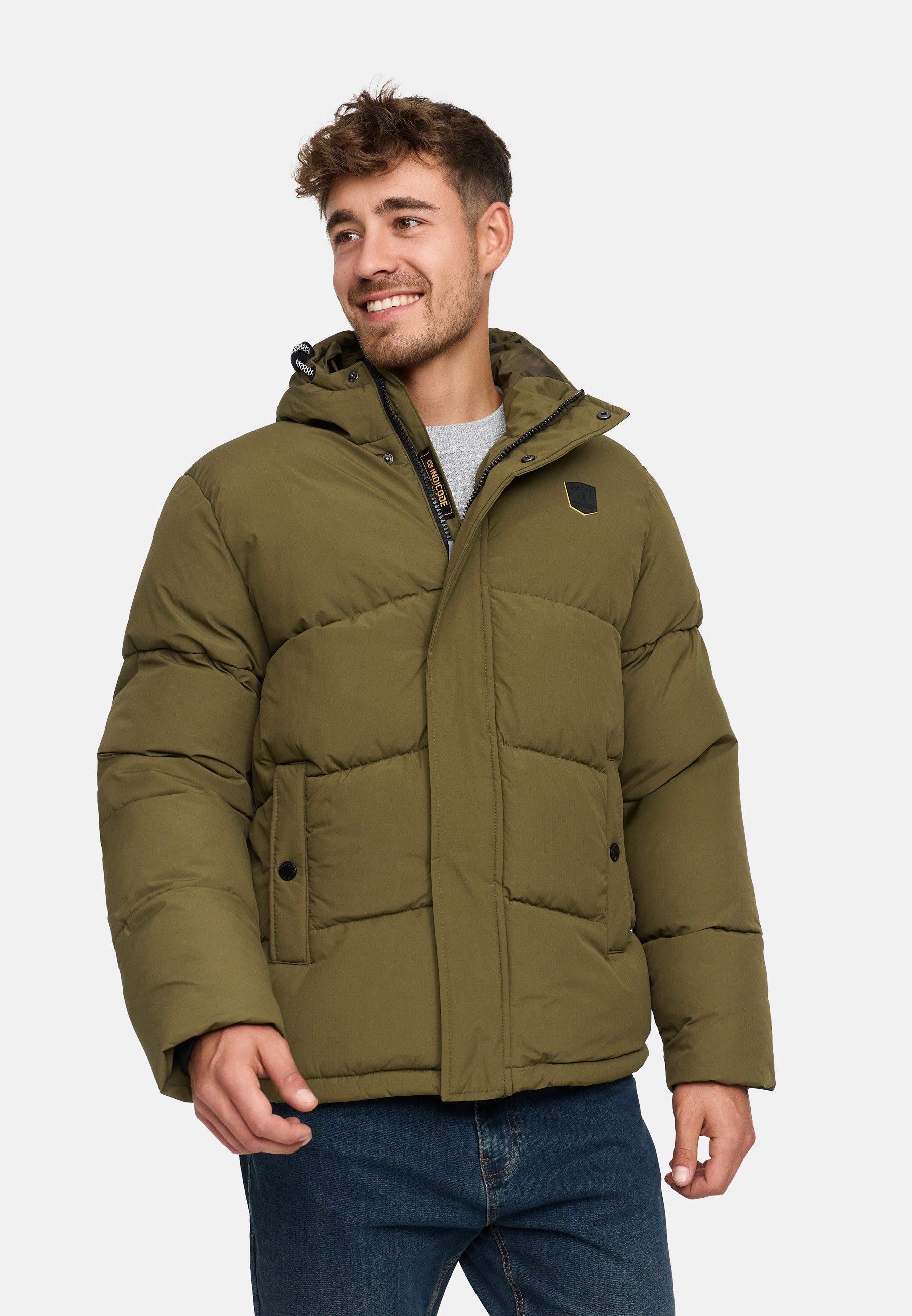 Indicode Winterjacke Herren INLaurits Jacket Herrenjacke Daunen-Optik mit Kapuze und sportiver Steppoptik