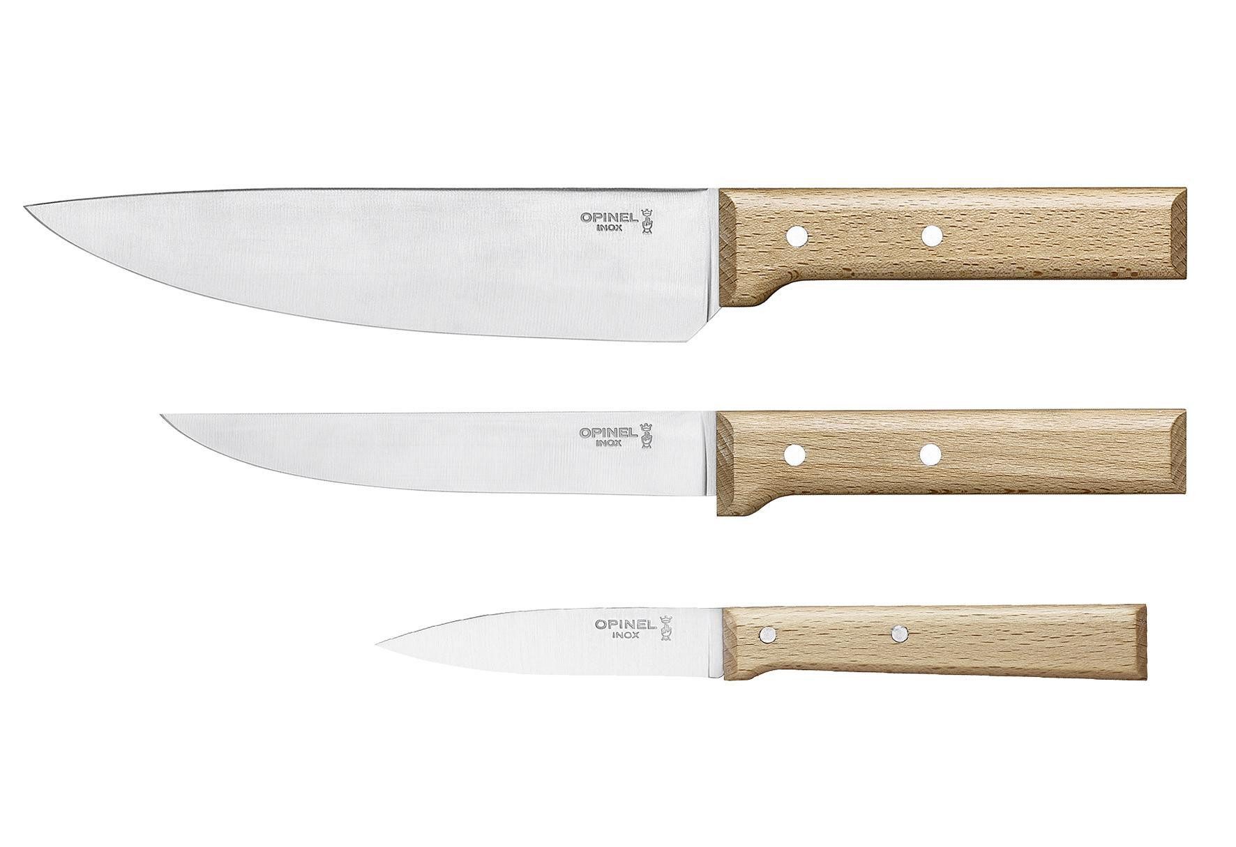 Opinel Ножи-Set Parallele (3-tlg), Stahlklingen, Holzgriffe; Chef-, Tranchier- und Allzweckmesser