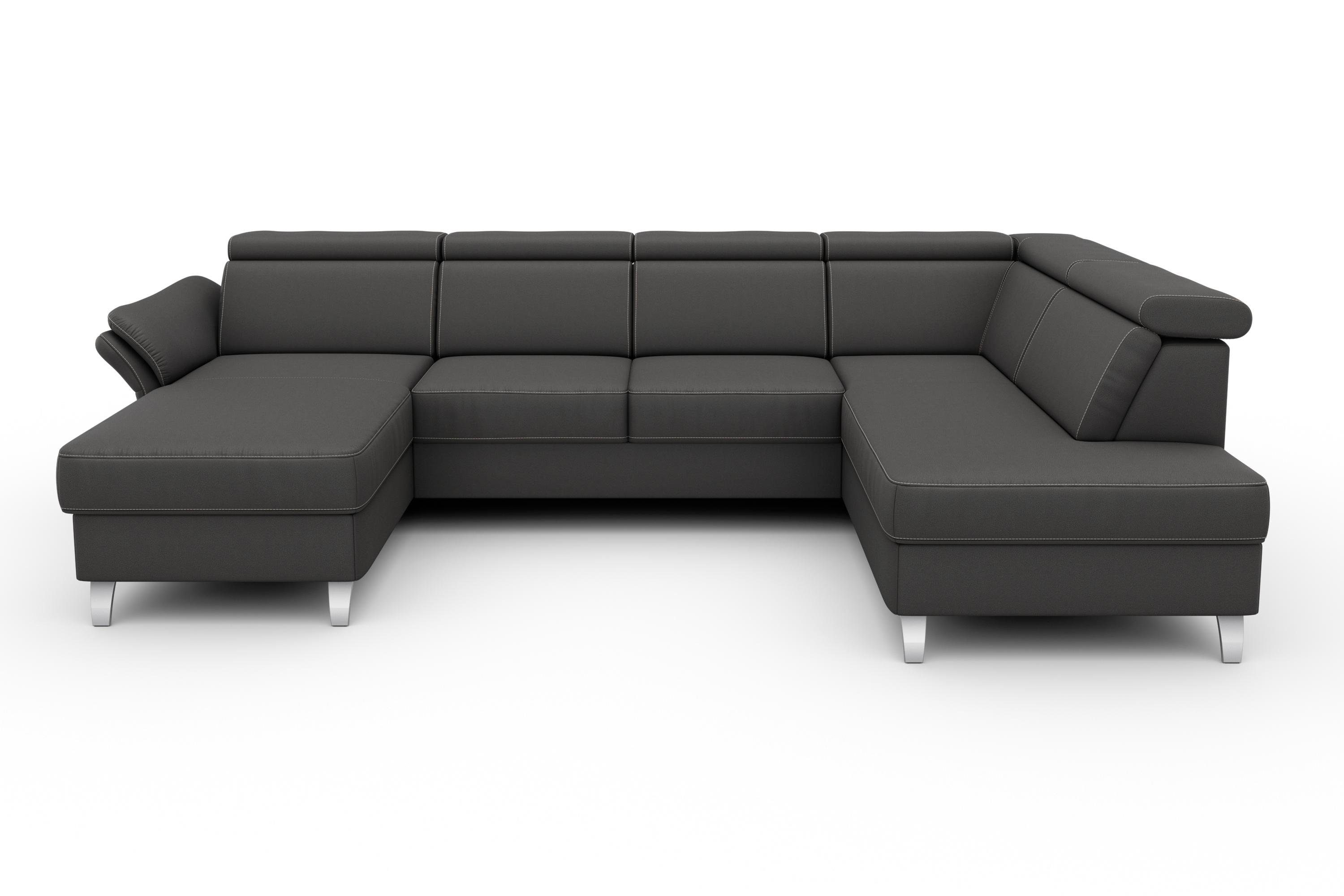 sit&more Wohnlandschaft Vincenzo U-Form, inklusive Kopfteilverstellung, wahlweise mit Bettfunktion, Bettkasten
