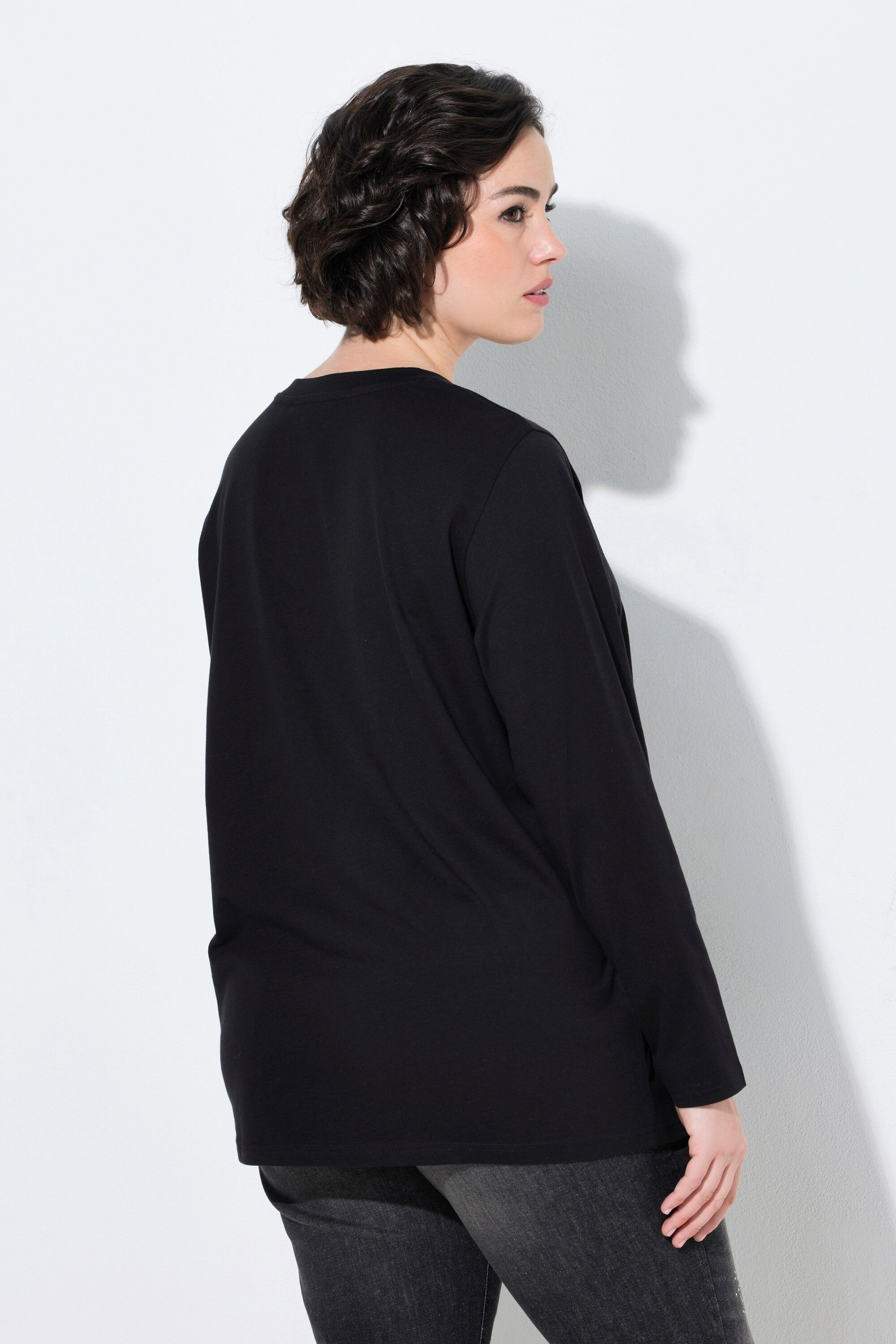 Ulla Popken Longshirt Langarmshirt Herzmotiv V-Ausschnitt Langarm