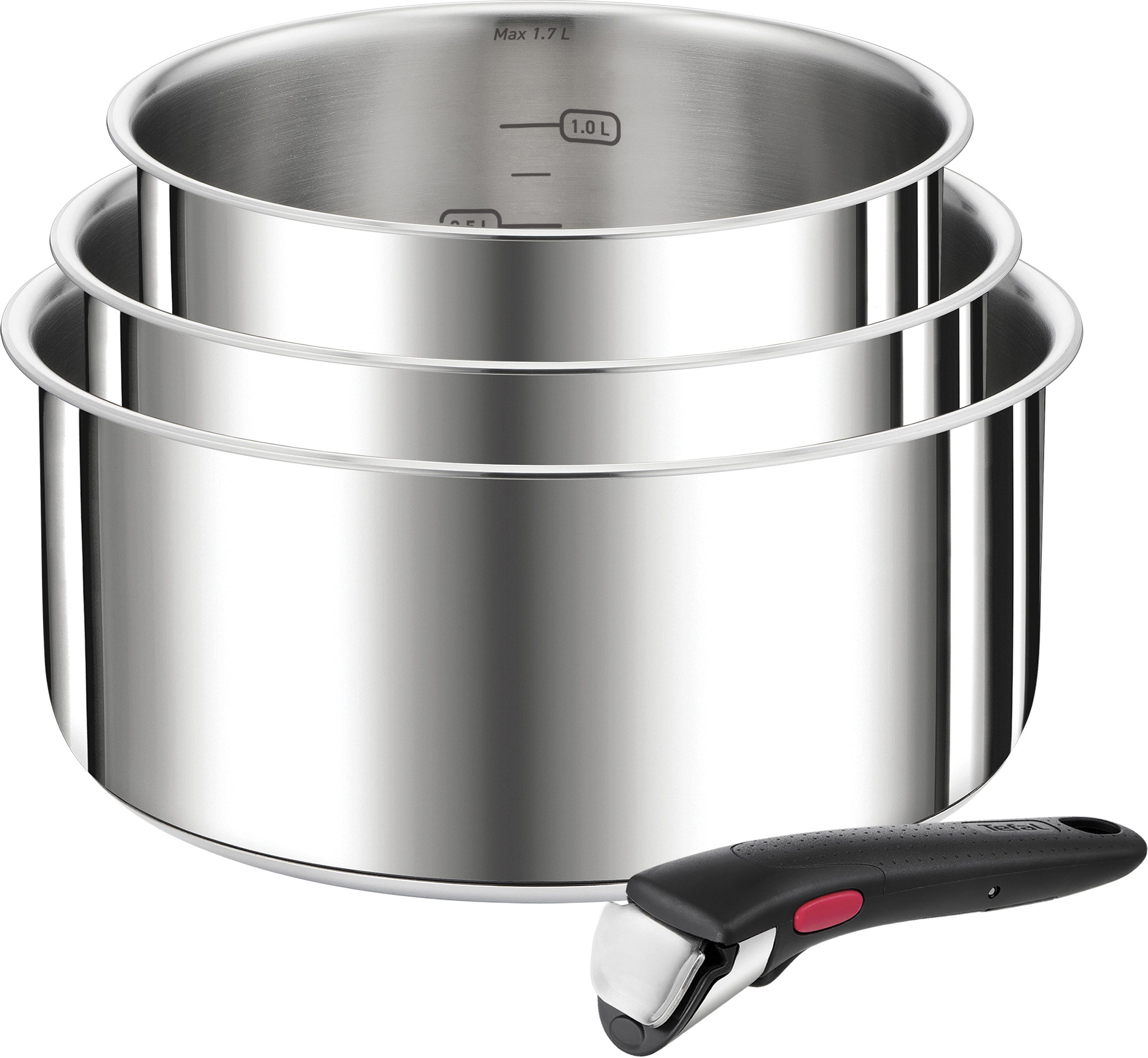 Tefal Topf-Set L898S4 Ingenio Preference, Edelstahl (Set, 4-tlg), stapelbar, platzsparend, hochwertiger Edelstahl, induktionsgeeignet | Topfsets