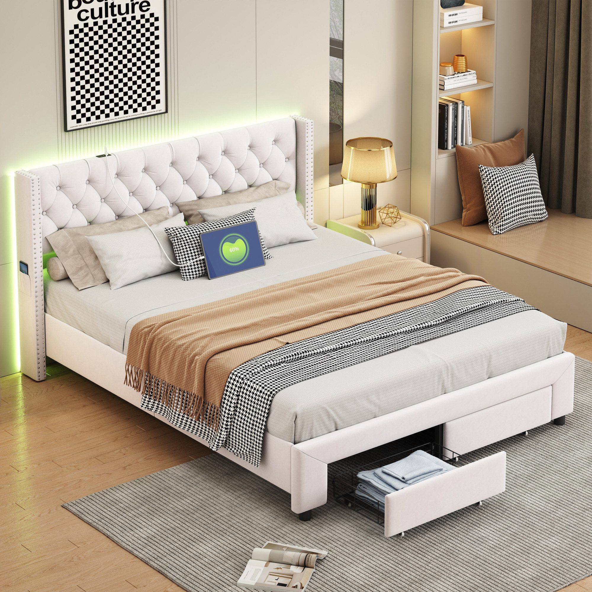 Furnishings Home Polsterbett Doppelbett Stauraumbett LED Stauraum Ladefunkt günstig online kaufen