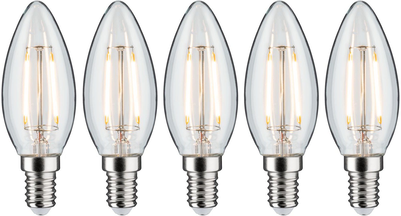 Paulmann LED-Filament 5er Pack 2,6W Kerze E14 klar 2700K, E14, 5 St., Warmweiß