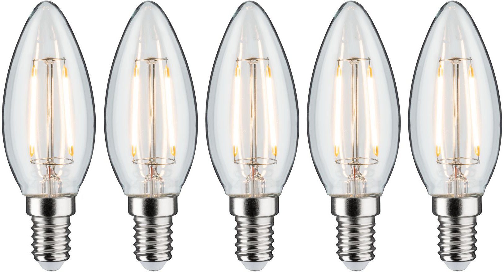 Paulmann LED-Filament 5er Pack 2,6W Kerze E14 klar 2700K, E14, 5 St., Warmw günstig online kaufen