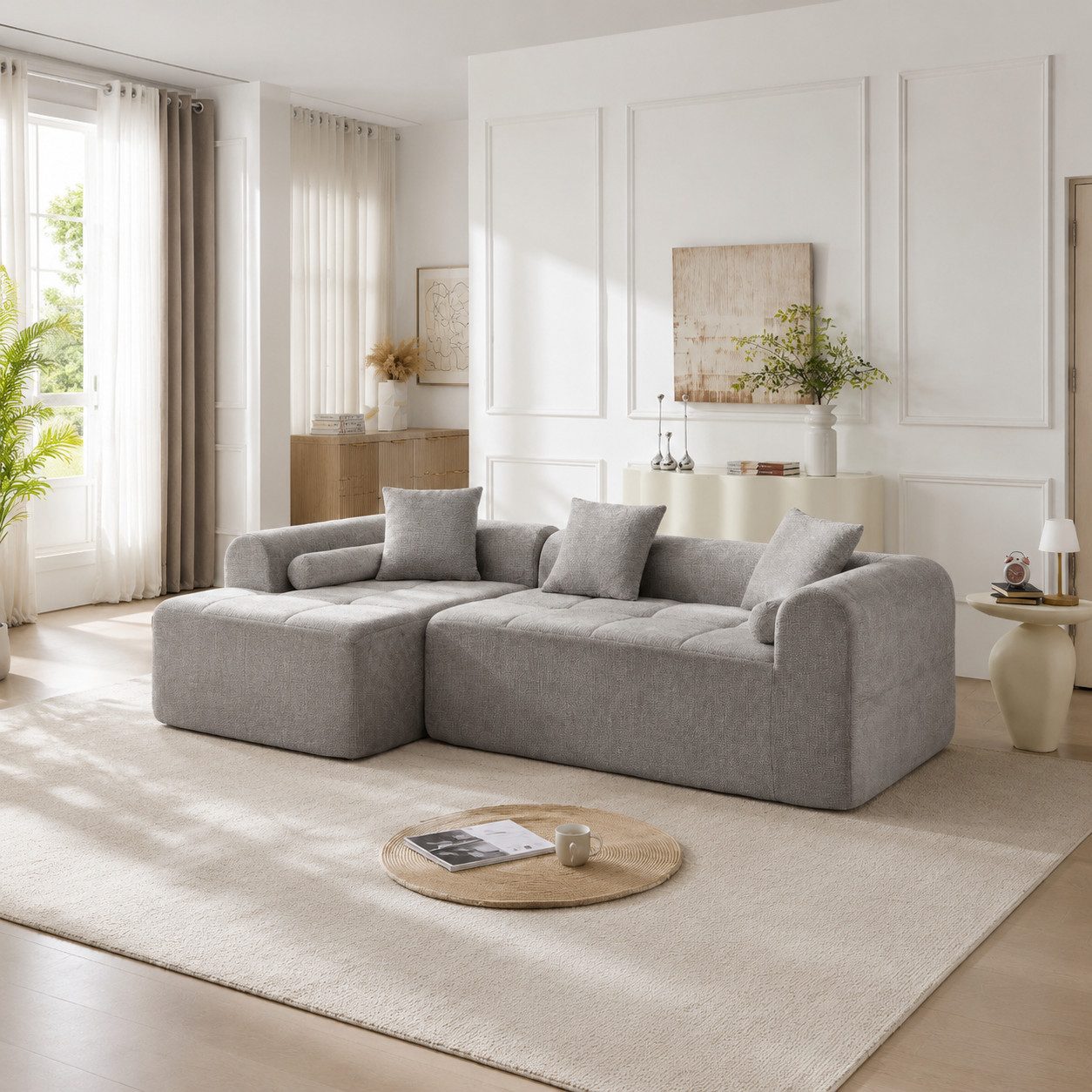 Sinaopus Ecksofa Ecksofa Chenille mit Karosteppung, moderne L-Form Couch, Designersofa als Wohnlandschaft mit Komfortpolsterung und Kissen