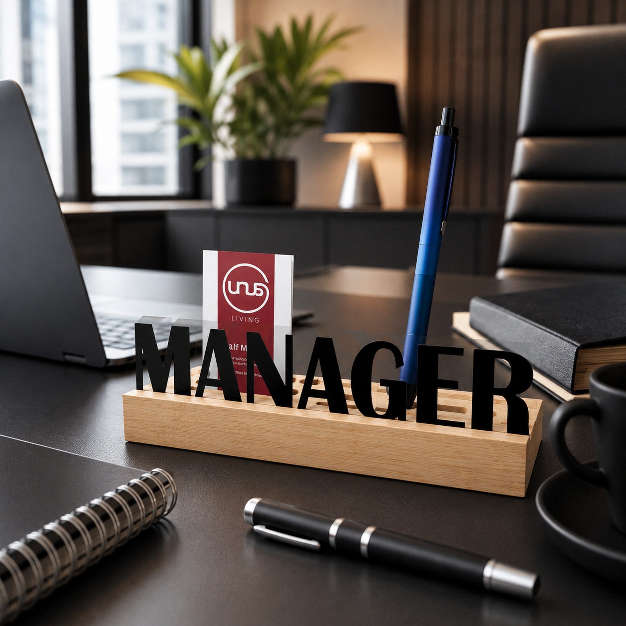 UNUS HOME Dekofigur Schreibtisch Organizer Bambus "Manager" (6 cm hoch), Organizer, Büro, Deko, Homeoffice – Bild 2 von 5