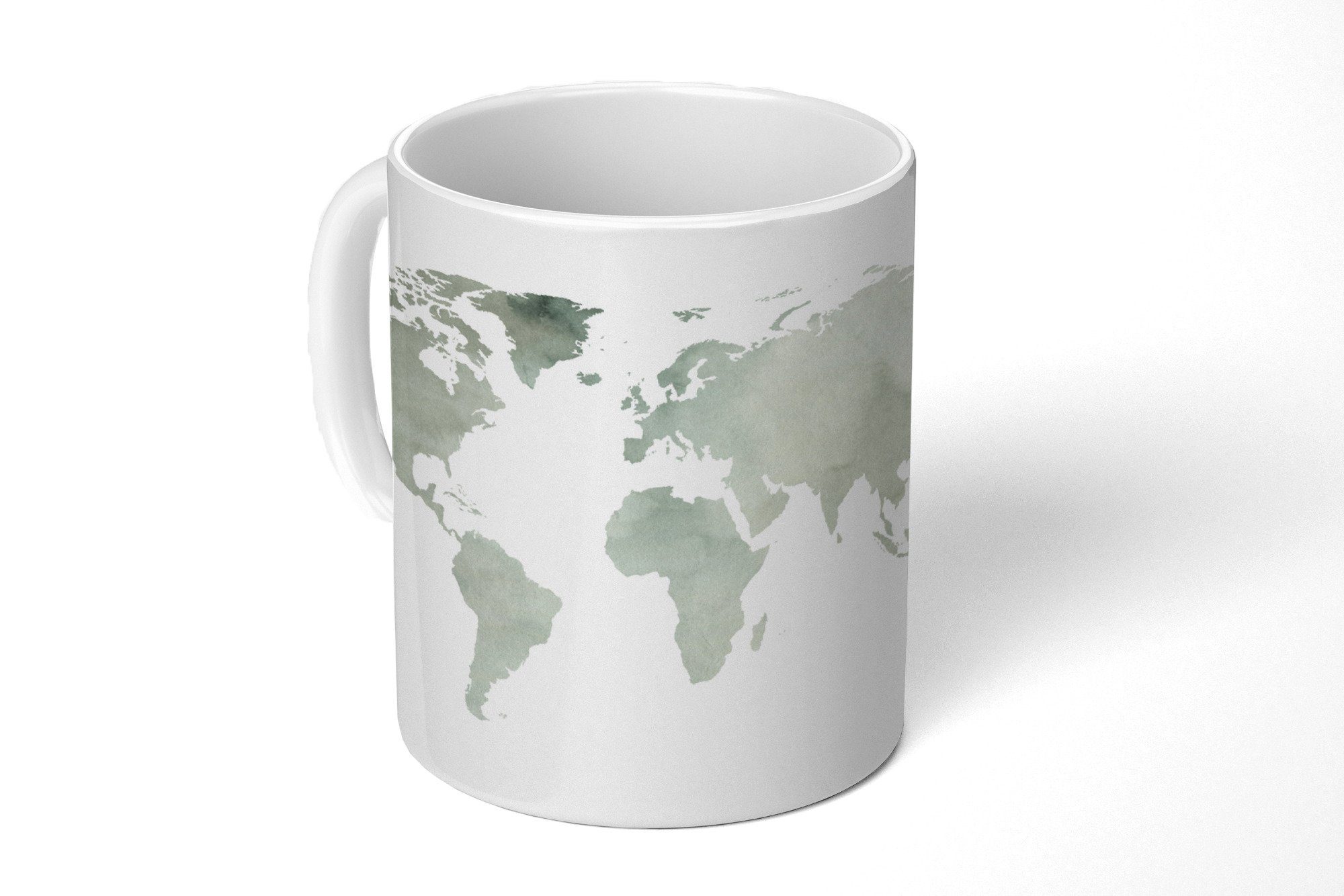 MuchoWow Tasse Weltkarte - Aquarell - Weiß, Keramik, Kaffeetassen, Teetasse, Becher, Teetasse, Geschenk