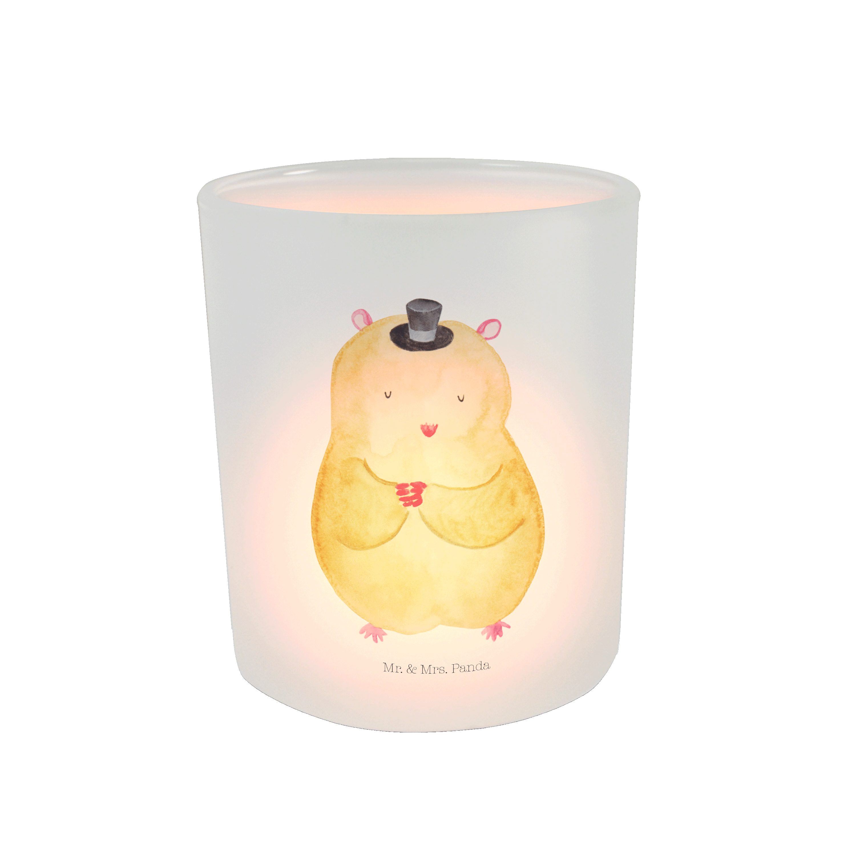 Mr. & Mrs. Panda Windlicht Hamster mit Hut - Transparent - Geschenk, Windlicht Kerze, Windlicht (1 St)