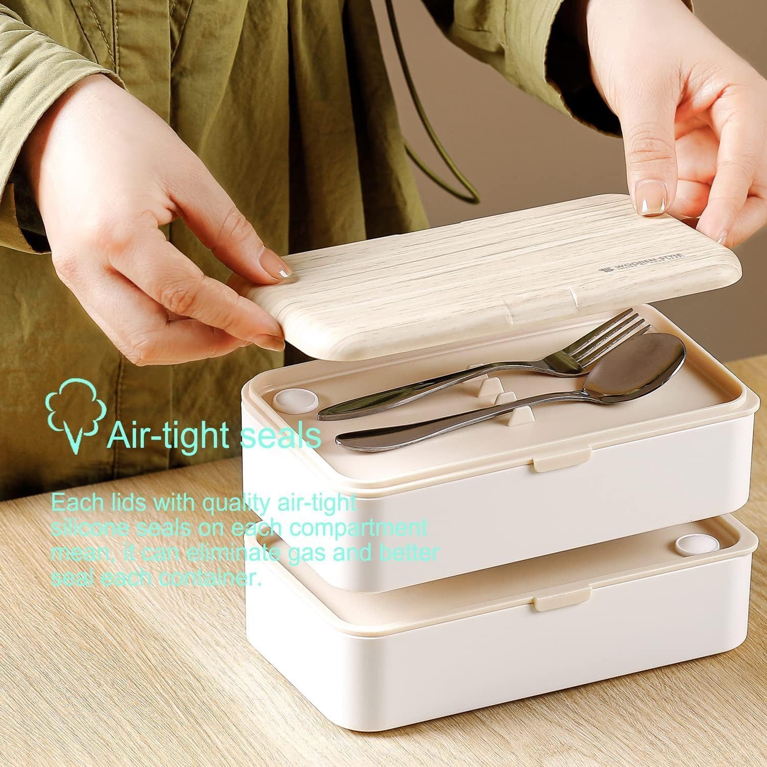FELIXLEO Lunchbox BentoBox Lunchbox Brotdose mitFächern Löffel und Gabel Auslaufsicher