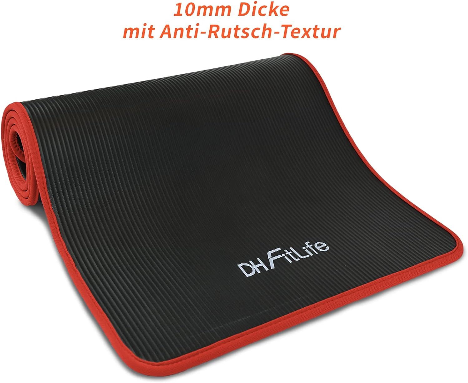DH FitLife Fitnessmatte 183x61 cm, 10mm dicke Sportmatte, Yogamatte rutschfest (Gymnastikmatte gelenkschonend, Trainingsmatte & Bodenschutzmatte), für Home Workout & Fitness