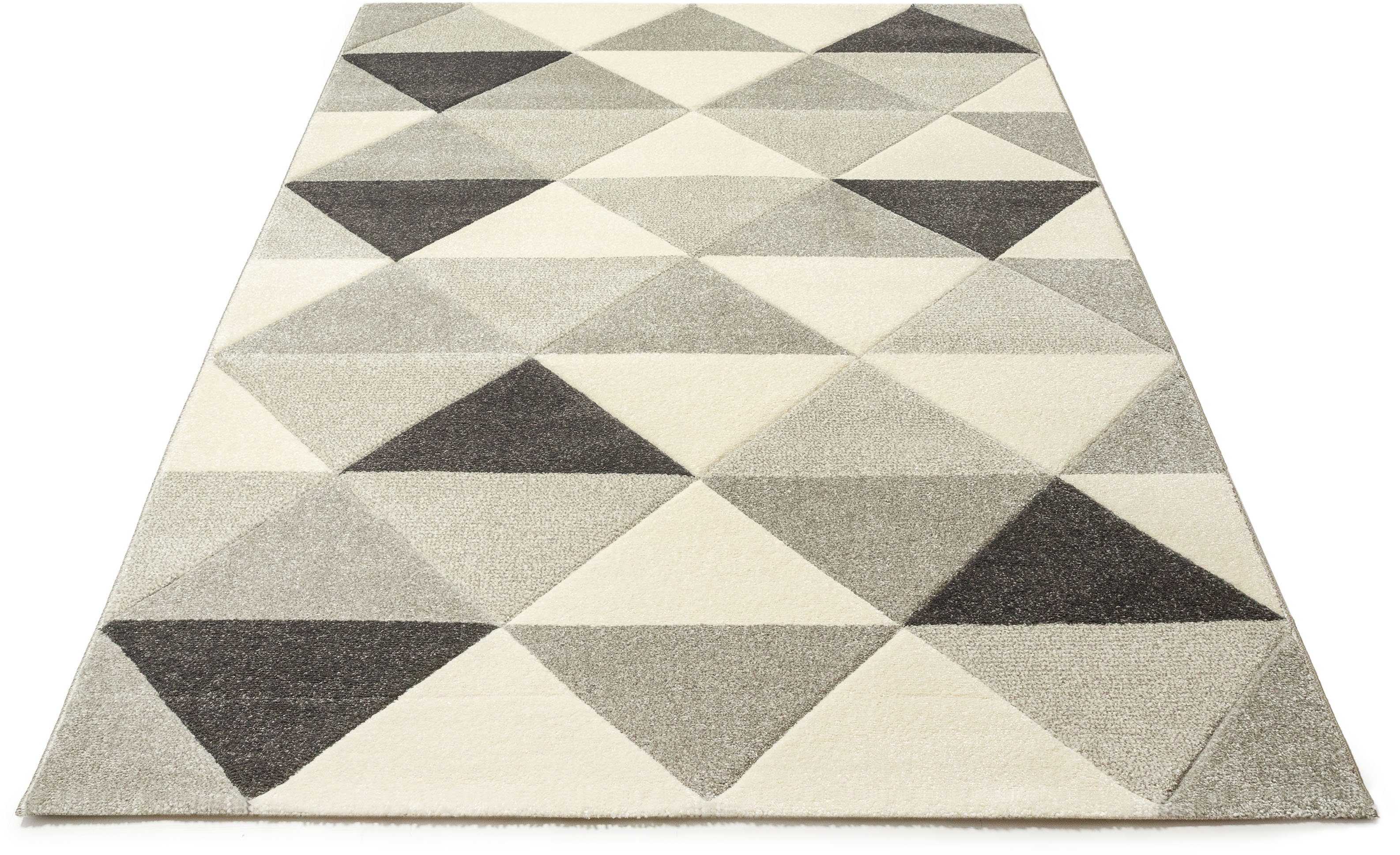 Teppich Berlad, Bruno Banani, rechteckig, Höhe: 13 mm, handgearbeitet, Konturenschnitt, gekettelt dunkelgrau