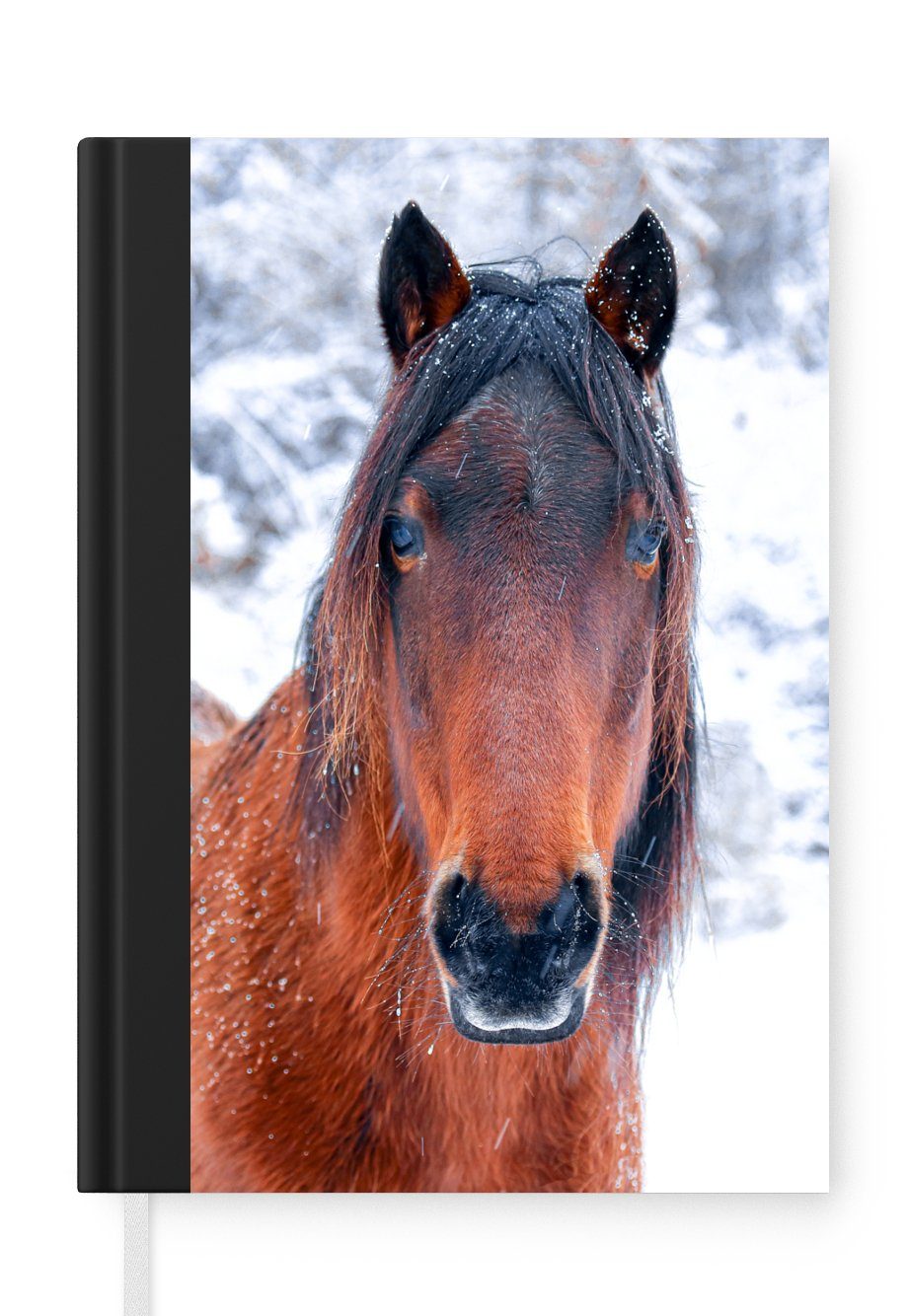 MuchoWow Notizbuch Pferd - Winter - Schneeflocke, Journal, Merkzettel, Tagebuch, Notizheft, A5, 98 Seiten, Haushaltsbuch
