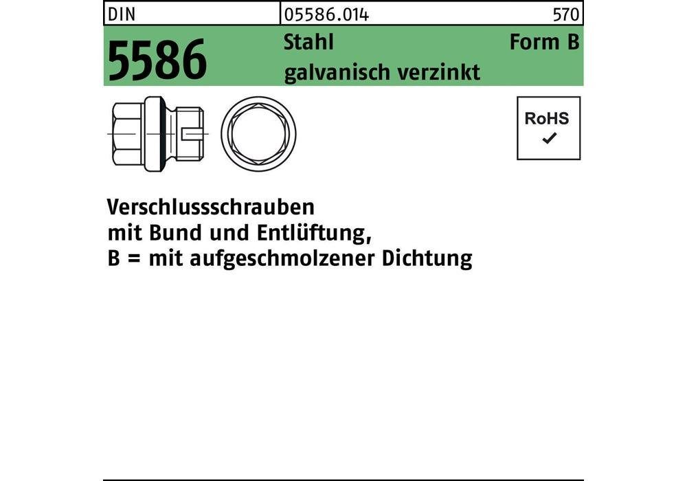 Gewindeschraube Verschlußschraube DIN 5586 Form B BG 3/4 A + Entlüftung Stahl gal Zn