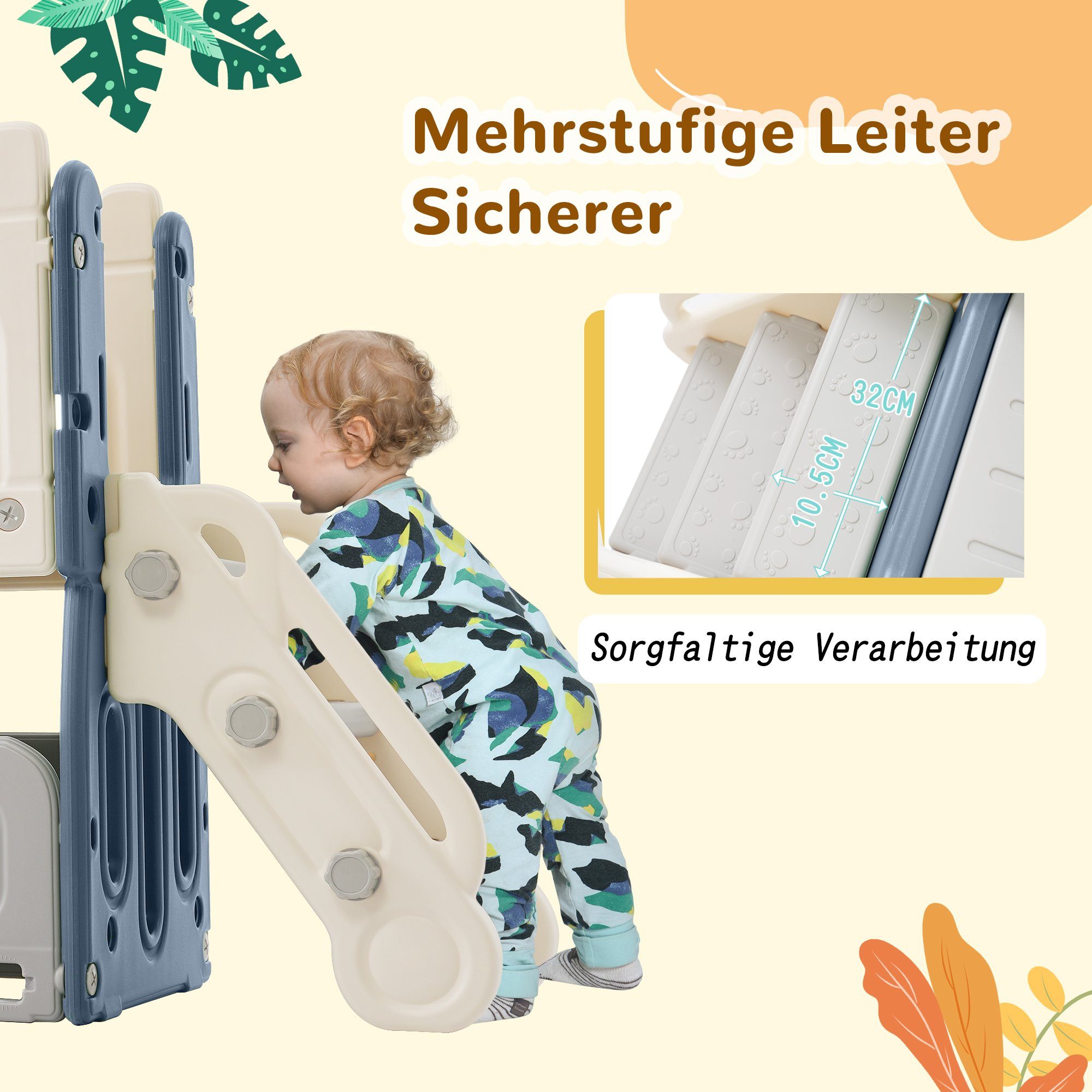 Merax Rutsche für Kinder, 6-in-1 Kinder Spielplatz, Spielrutsche, Spielturm, mit Kletterleiter, Tunnel und Basketballkorb, belastbar bis 360kg