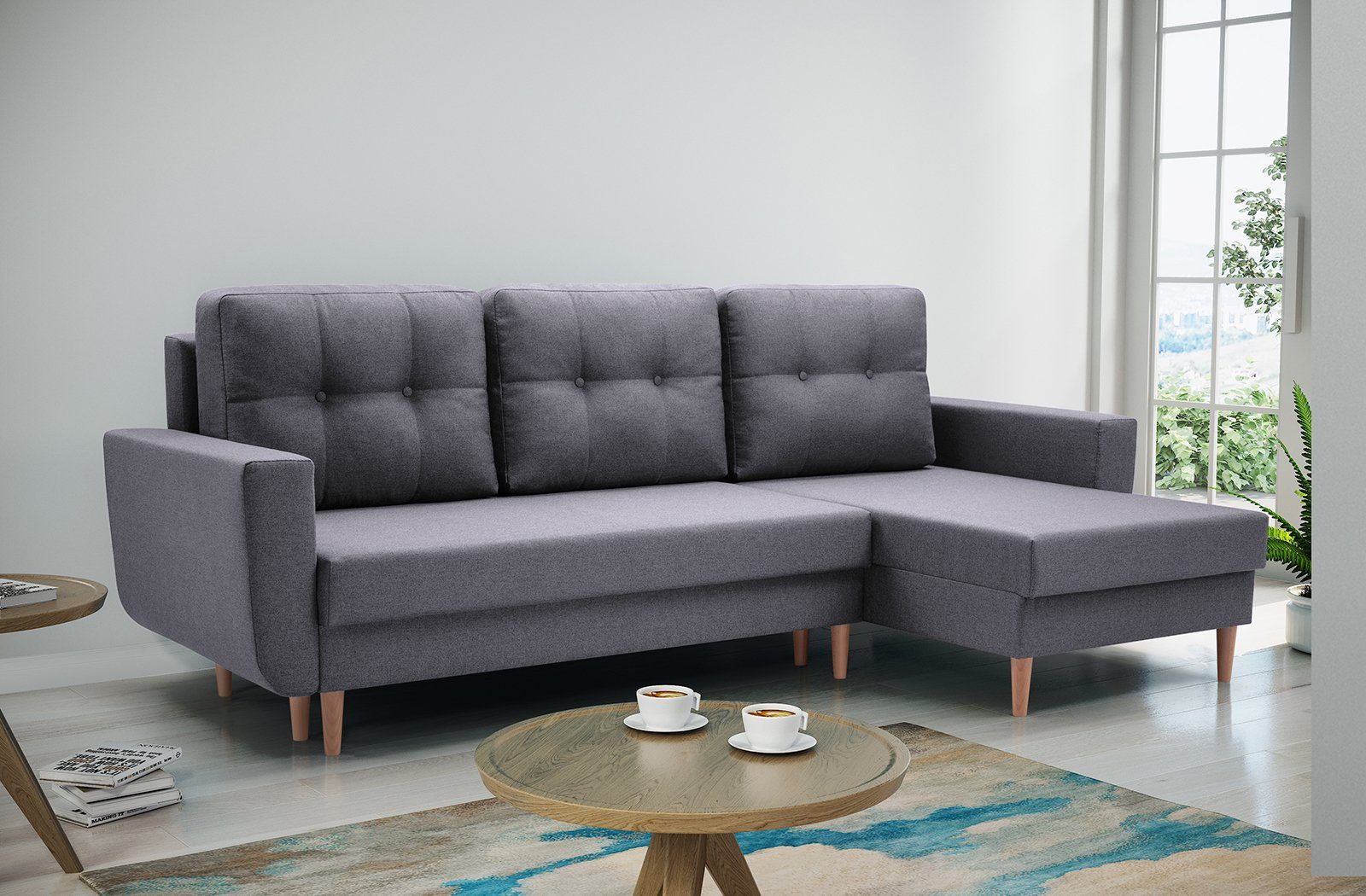 Beautysofa Polsterecke Couch Sofa Ecksofa ONLY, mit Schlaffunktion, mit universelle mane Anthrazit (malmo new 96)
