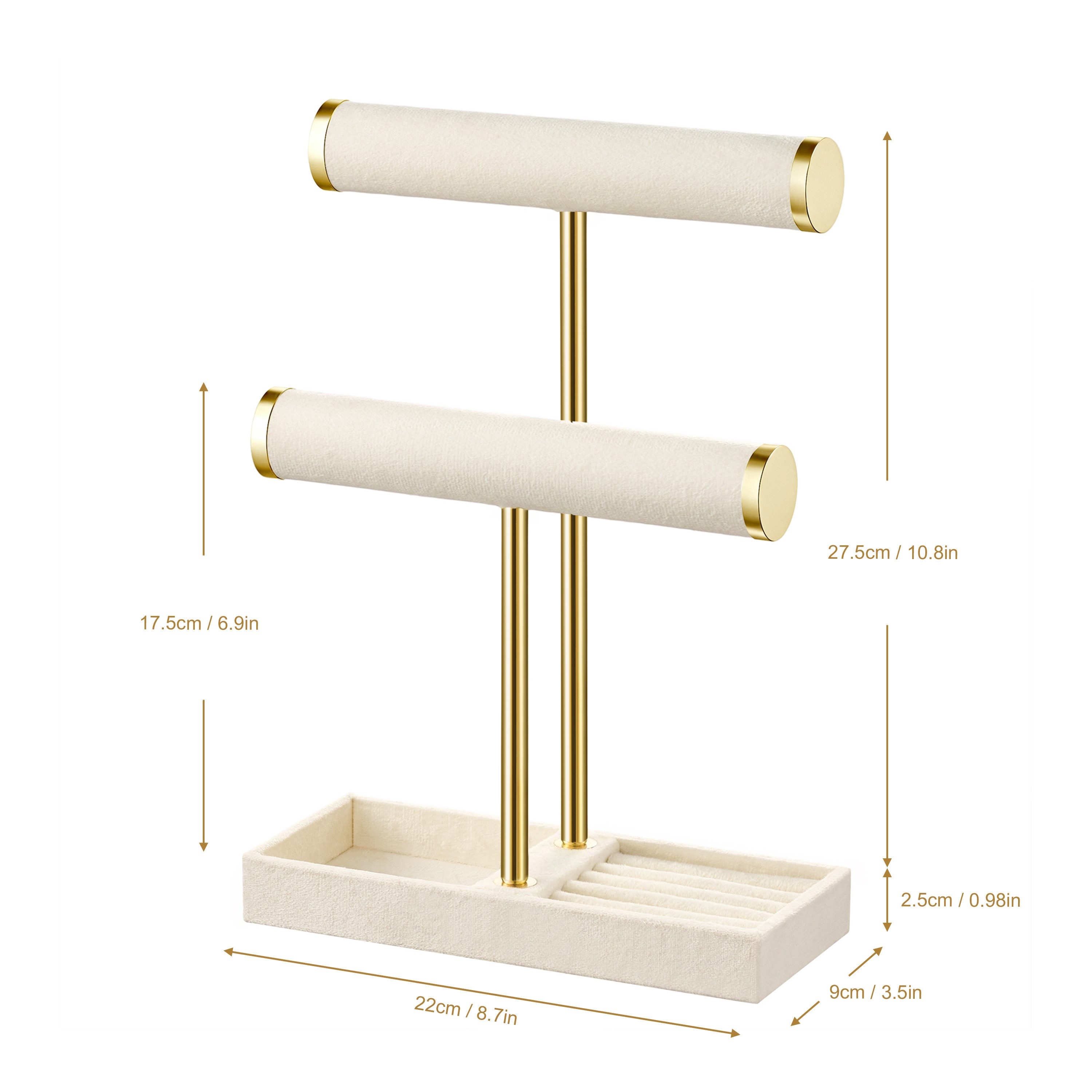 niffgaff Schmuck Etagere 2-stufiger Schmuckständer & Schmuck-Organizer, Samt-Armbandhalter, mit abnehmbarem T-Steg für Ketten, Armbänder, Ringe und Uhren