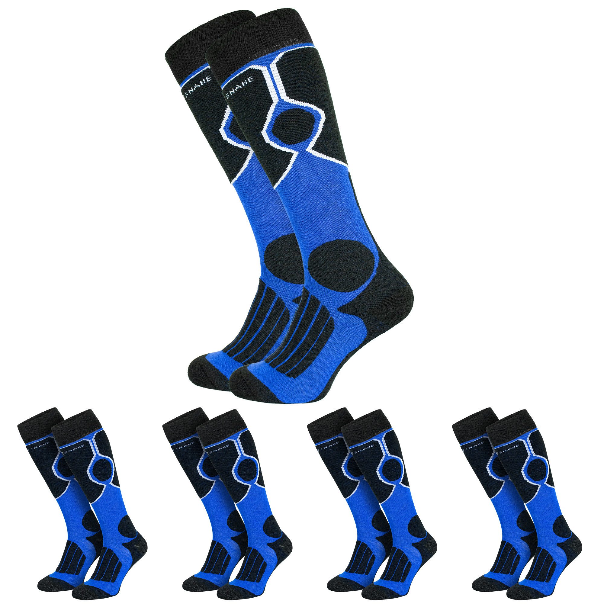 Black Snake Skisocken Gepolsterte Thermosocken mit Klimasohle und Wollanteil (Skisocken-Set, 4-Paar, ideal für Ski, Snowboard & Wintersport) mit Funktionszonen und Komfortbund