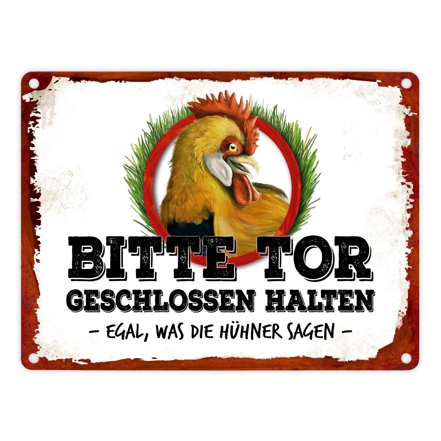 speecheese Metallschild Hühner Metallschild mit Hahn Motiv und Spruch: Bitt günstig online kaufen
