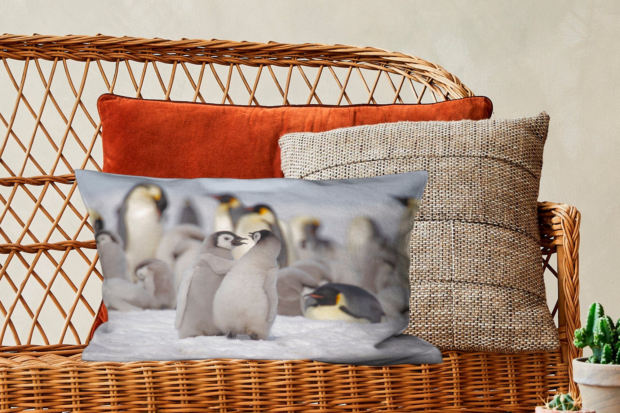 Zierkissen, Tiere, Pinguine MuchoWow - Schnee Füllung, Schlafzimmer Dekoration, Dekokissen Wohzimmer - Dekokissen mit