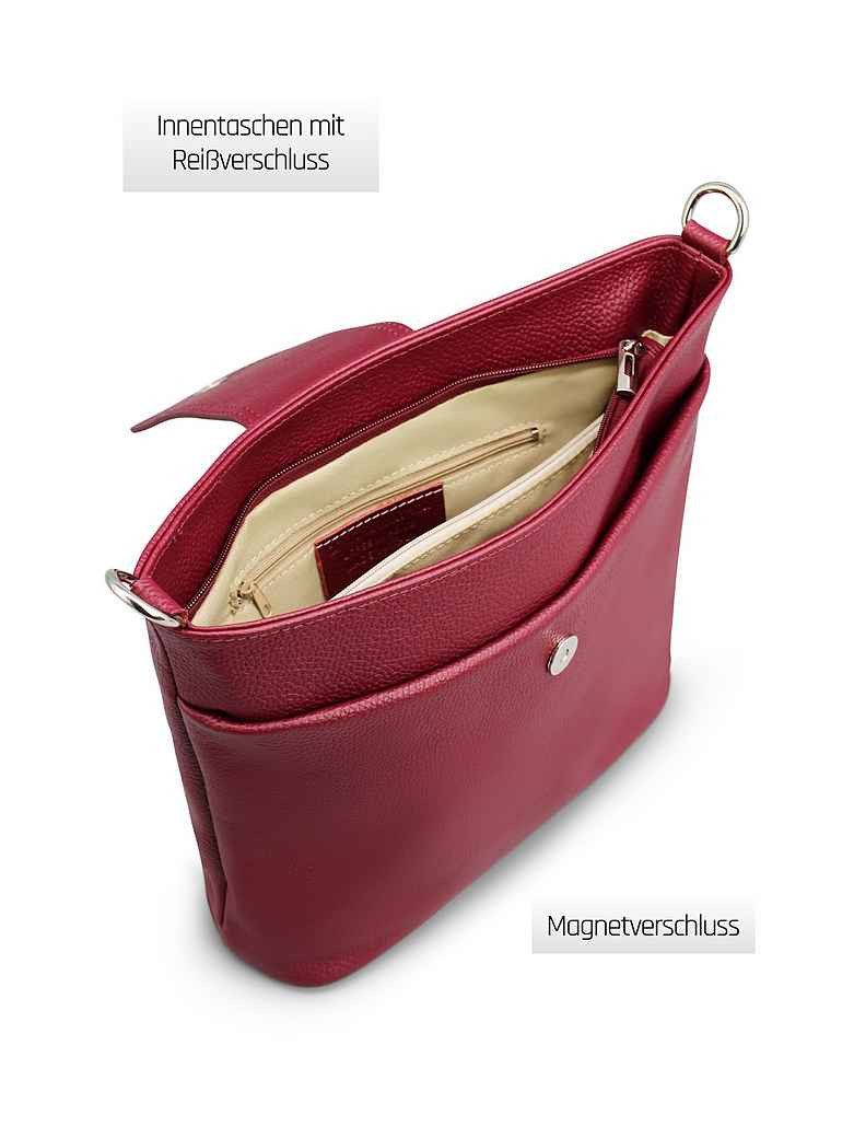 Adel Bags Schultertasche SARA Umhängetasche Damen Bordeaux aus Echtleder Crossbody (Test SEHR GUT, Note 1.1), 20 Farboptionen, Hergestellt in Italien, mit 2 Riemen