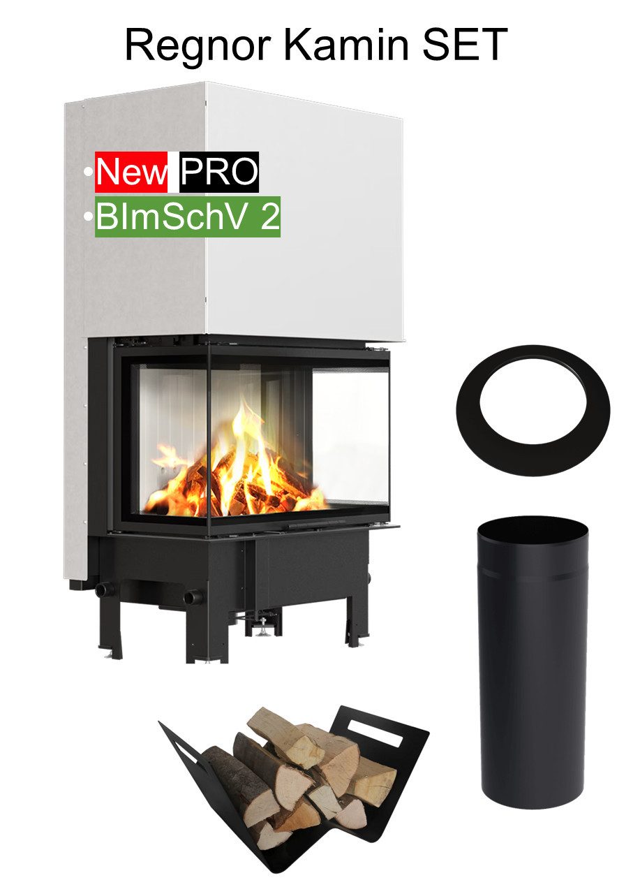 Kratki Kamineinsätze REGNOR 800/400 links rechts 8 kW Ø 200 Sprossenverglasung, 8,00 kW, Dreiseitiger Lift