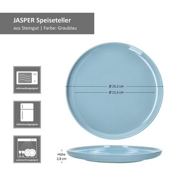 Ritzenhoff & Breker Speiseteller Ritzenhoff 4x Jasper Speiseteller Ø25,2cm Graublau Steingut Essteller