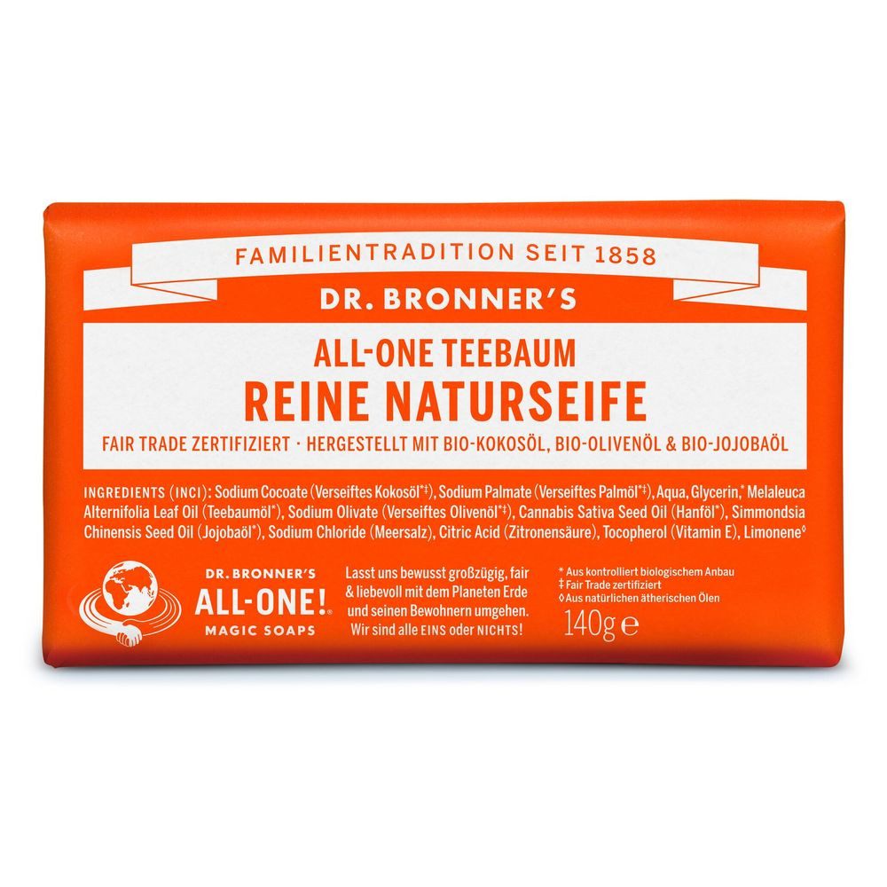 Dr. Bronners Feste Duschseife Teebaum - All-One Reine Naturseife 140g