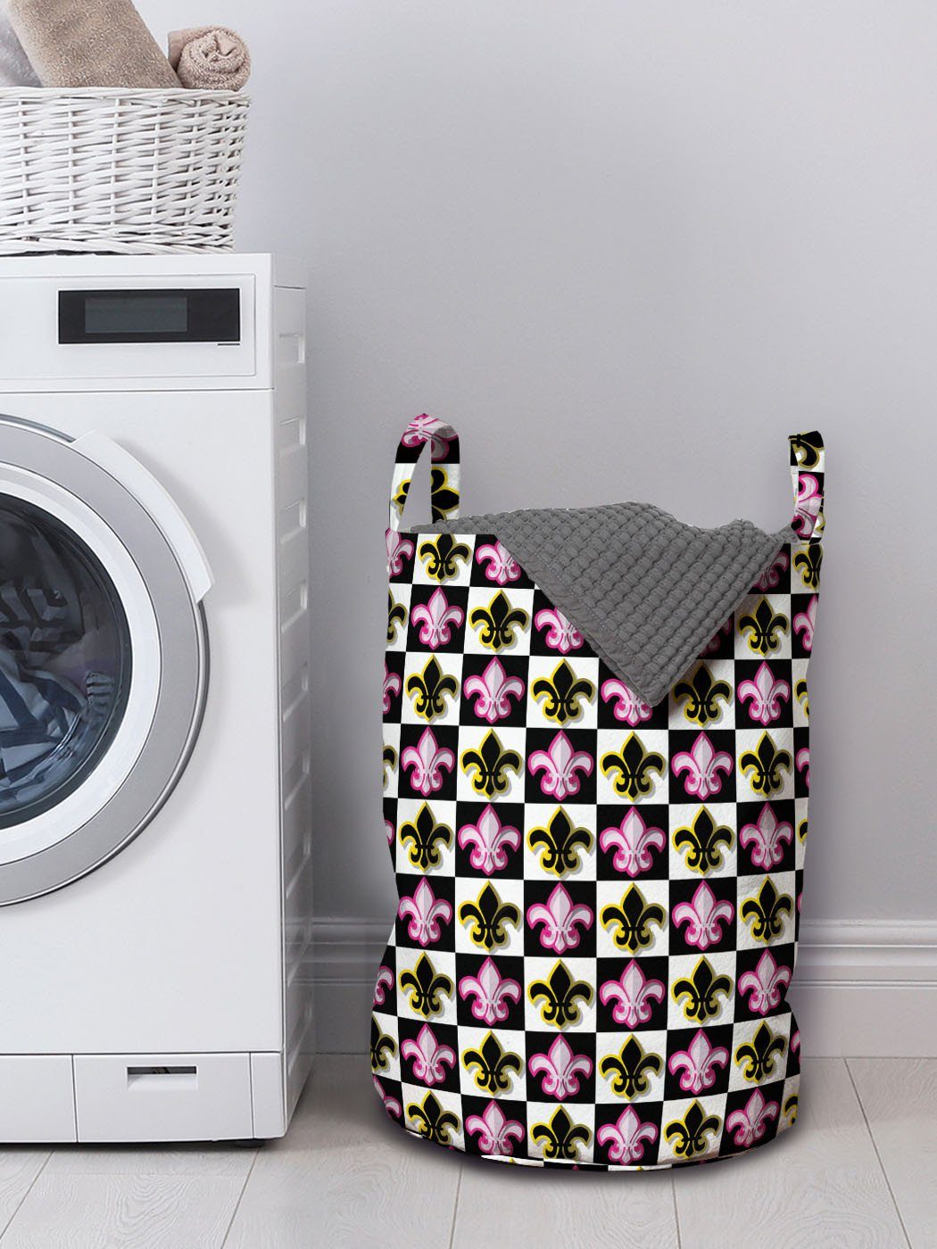 für Waschsalons, Pop-Art Lis De Griffen Kordelzugverschluss Abakuhaus Checkered Wäschesäckchen Fleur mit Wäschekorb