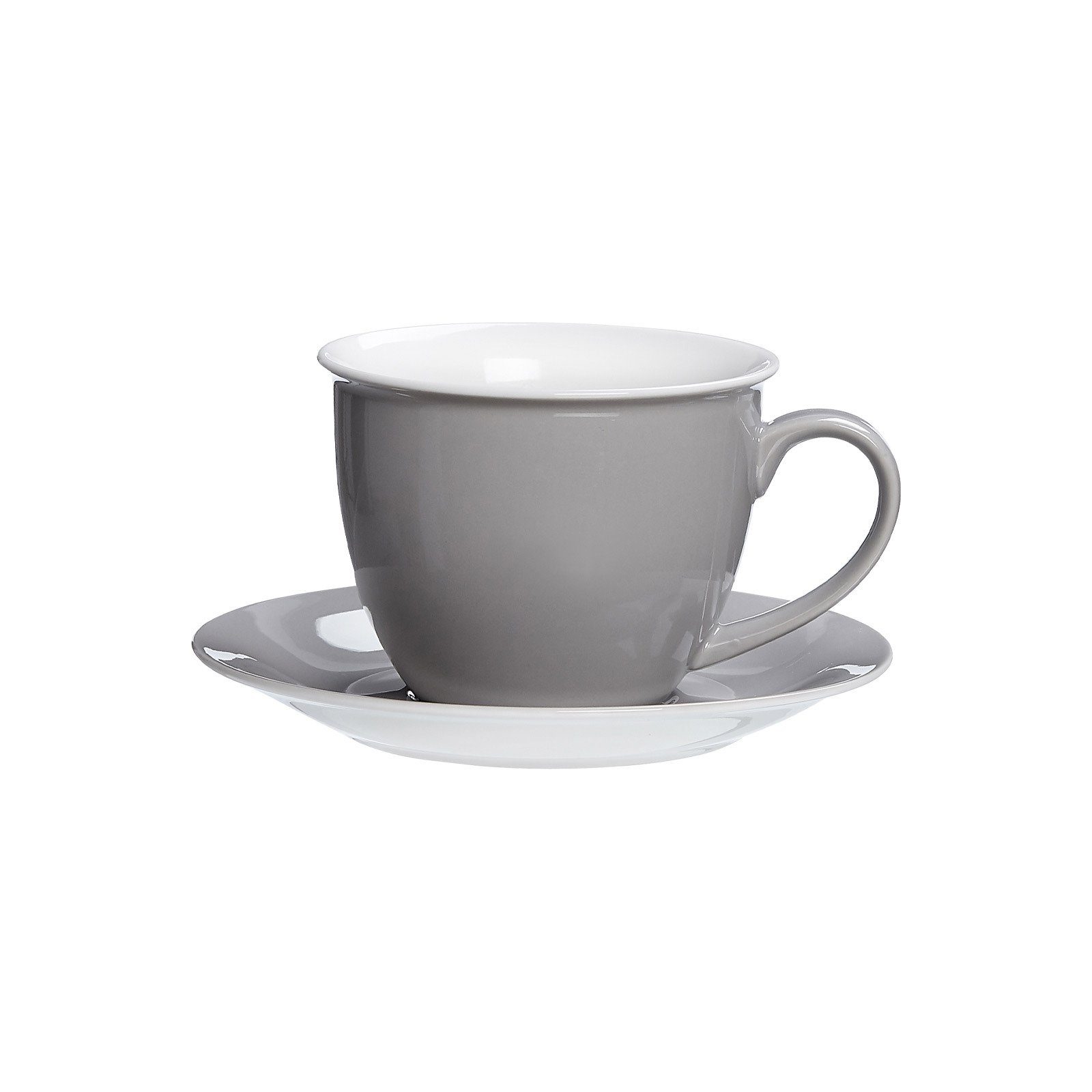 Ritzenhoff & Breker Tasse Doppio Milchkaffee Tasse mit Untertasse 350 ml, Porzellan Grau