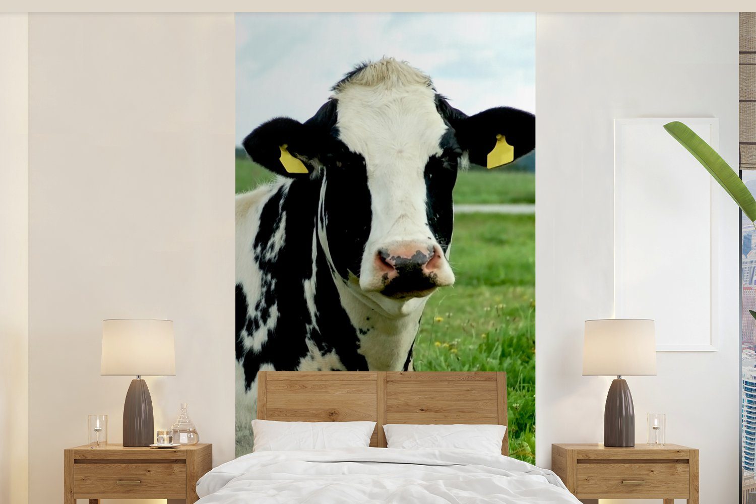 MuchoWow Fototapete Kuh - Friesland - Tier, Matt, bedruckt, (2 St), Vliestapete für Wohnzimmer Schlafzimmer Küche, Fototapete
