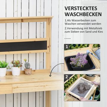 Outsunny Pflanztisch Mit 8 Haken Schublade (Blumentisch, 1-St., Gartentisch), für Garten, Natur