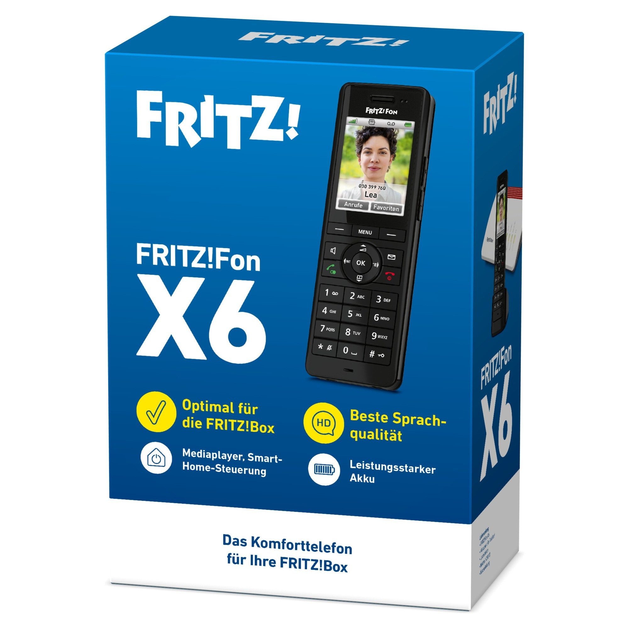 Fritz! FRITZ!Fon X6 schwarz Schnurloses DECT-Telefon (Mobilteile: 1, GAP, DECT, HD-Telefonie, 2,4" Farbdisplay, Smart Home, Headset, DECT Eco) – Bild 5 von 5