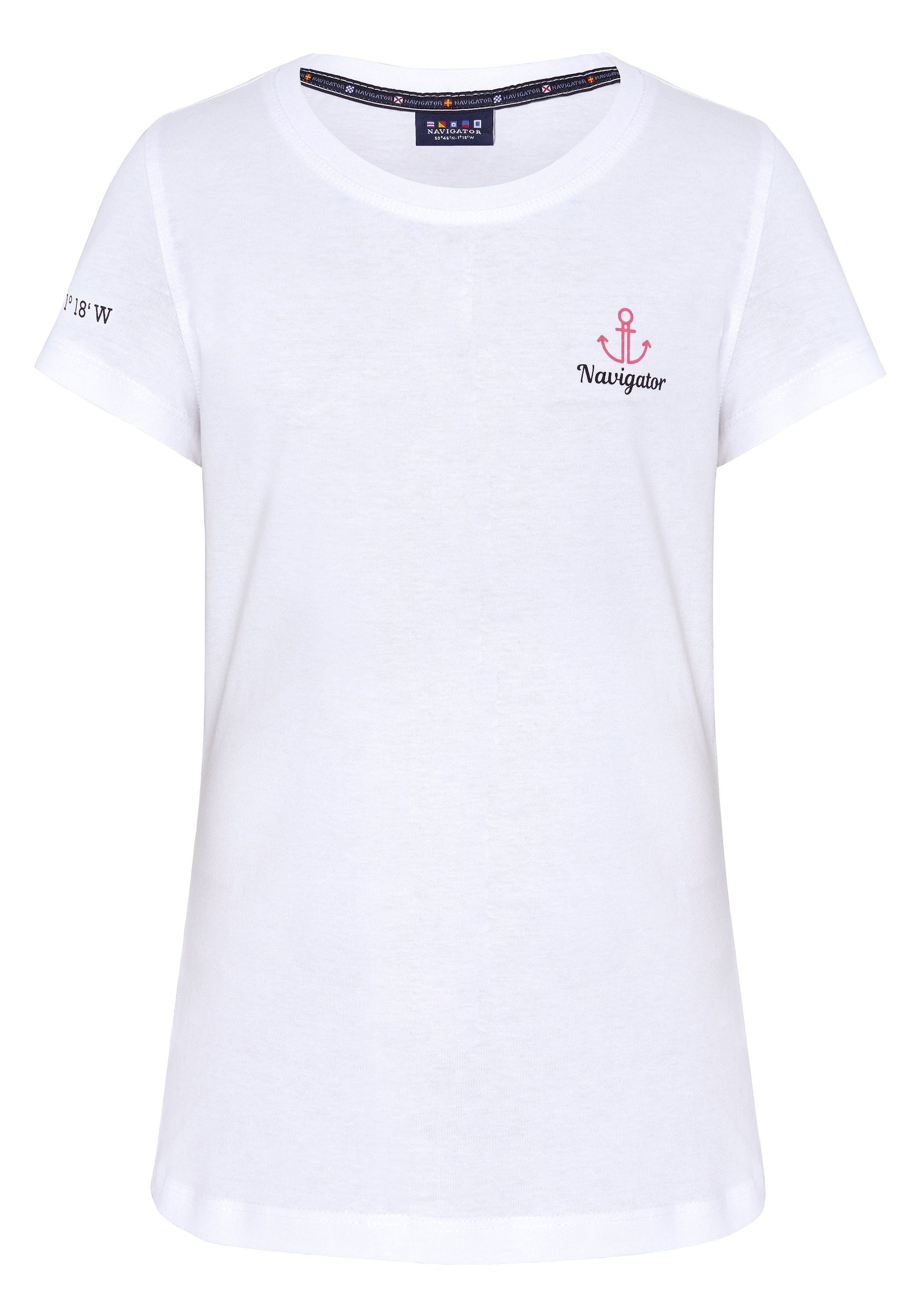Print-Shirt aus White Sweatware, GOTS NAVIGATOR Bright weicher
