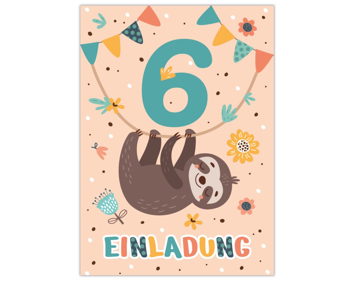 Thumbnail - JUNAPACK Einladungskarten Faultier Einladungen zum 6. Geburtstag Umschlägen für Kinder Tiere, Einladungskarten mit Umsch...