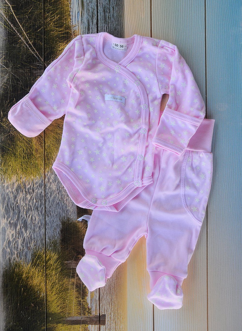 La Bortini Body & Hose Wickelbody Hose Baby Anzug 2tlg Set Body 44 50 56 62 68 74 80 86 aus reiner Baumwolle, mit Kratzschutz