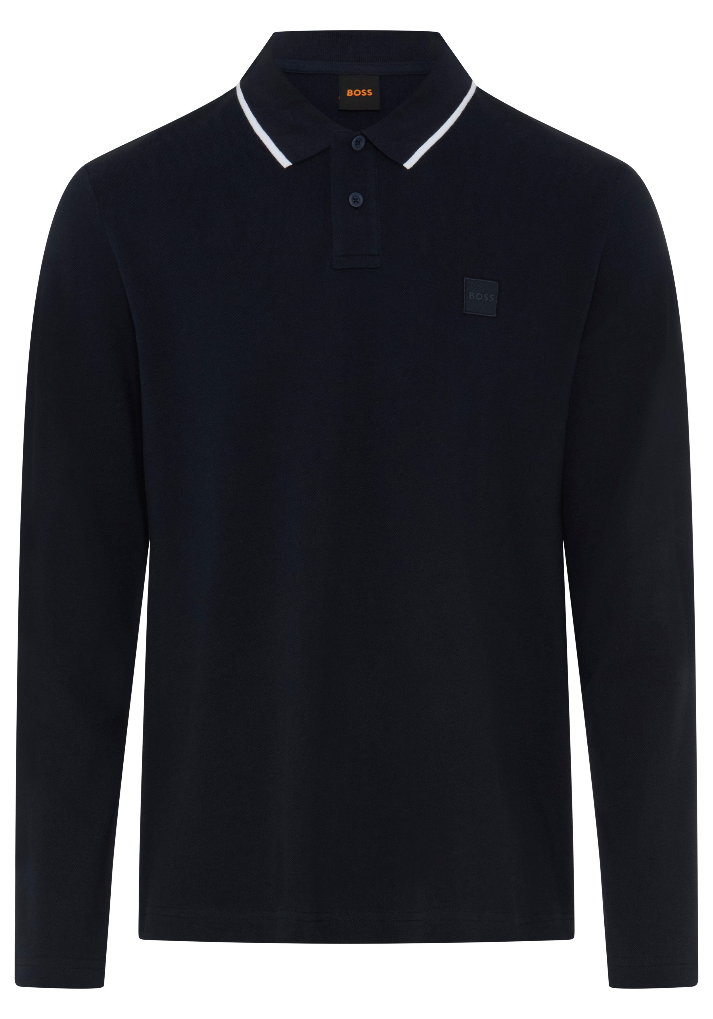 BOSS ORANGE Langarm-Poloshirt Regular Fit, reine Baumwolle, BOSS-Label