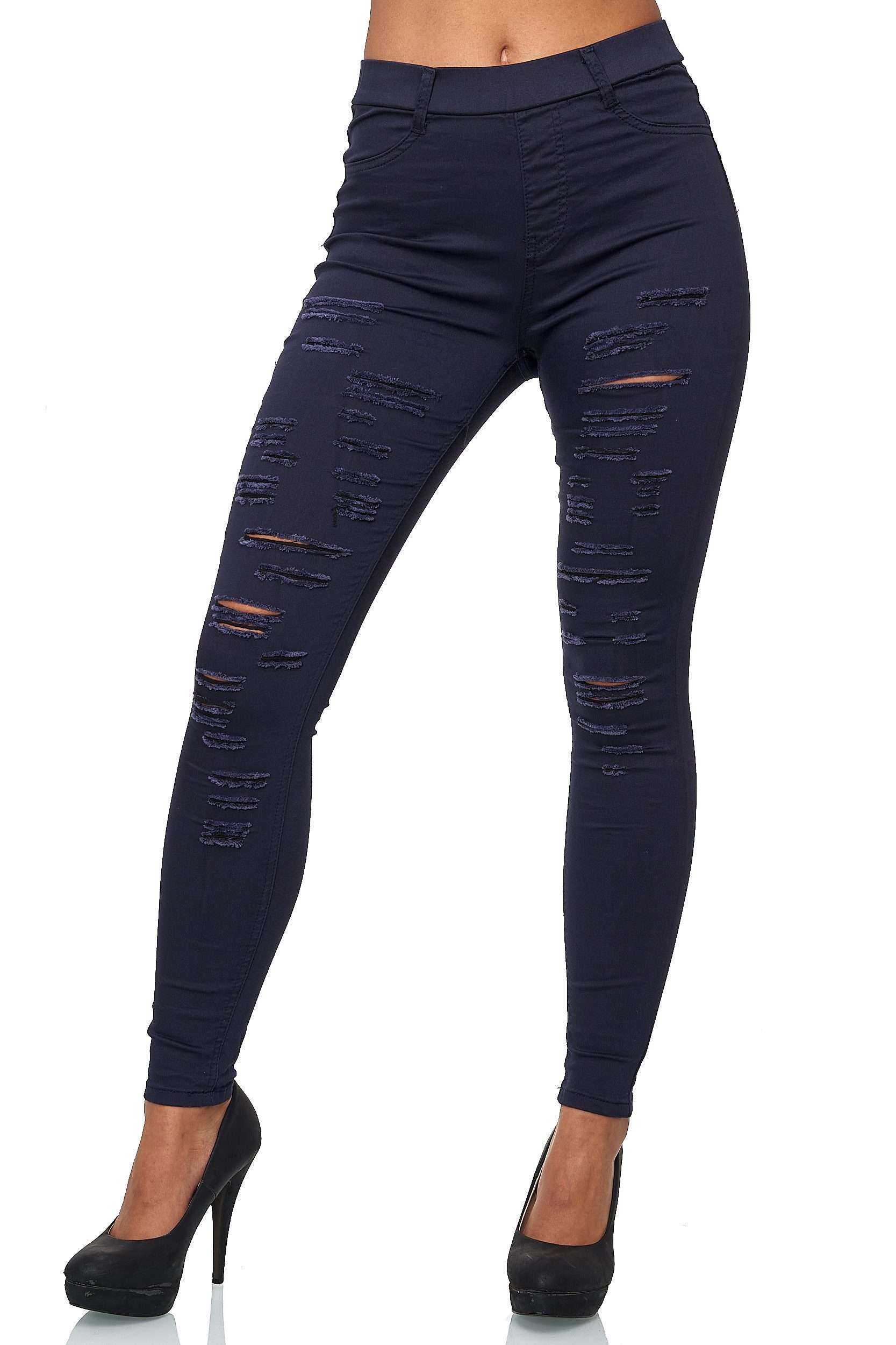 Stoffhose Damen Skinny Jeans mit Destroyed Look und High Waist Fit