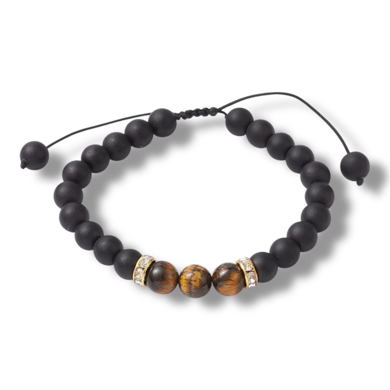 Armband Tigerauge Armband verstellbar, Geflochtene Glasperlen & Strassperlen