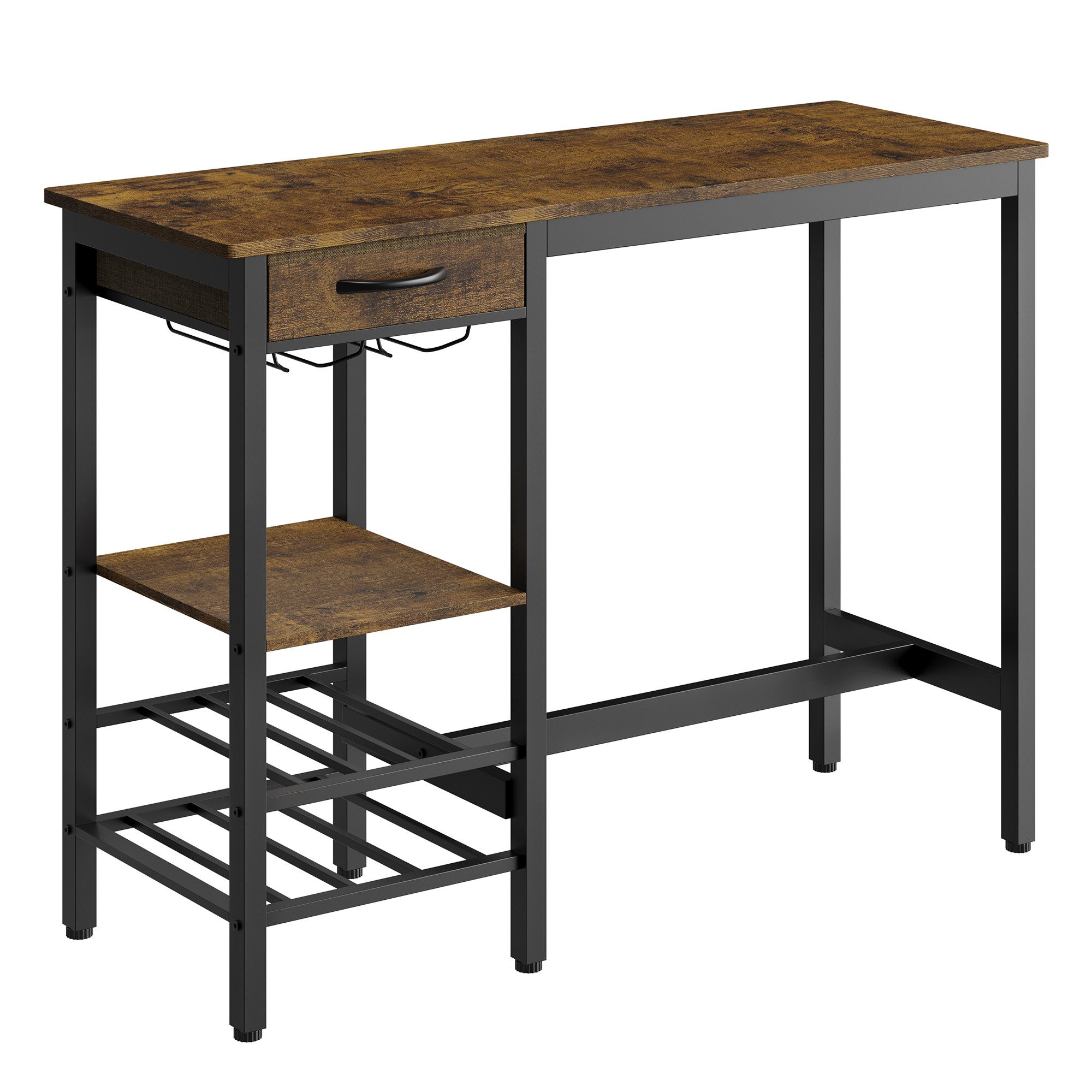 GarveeMore Bartisch 100x40x90 cm Stehtisch Küchentisch Ablagetisch Bistrotisch Tresentisch (1-St), mit Schubladen, Weinglashalterung, Flaschen und mehrstufigen Stauraum