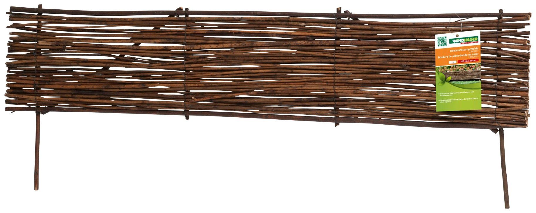 Windhager Beetumrandung aus geflochtener Weide für Blumen- und Gemüsebeete, LxH: 100x35 cm, flexible Beeteinfassung gerade, dekorative Abgrenzung, 100 x 35 cm