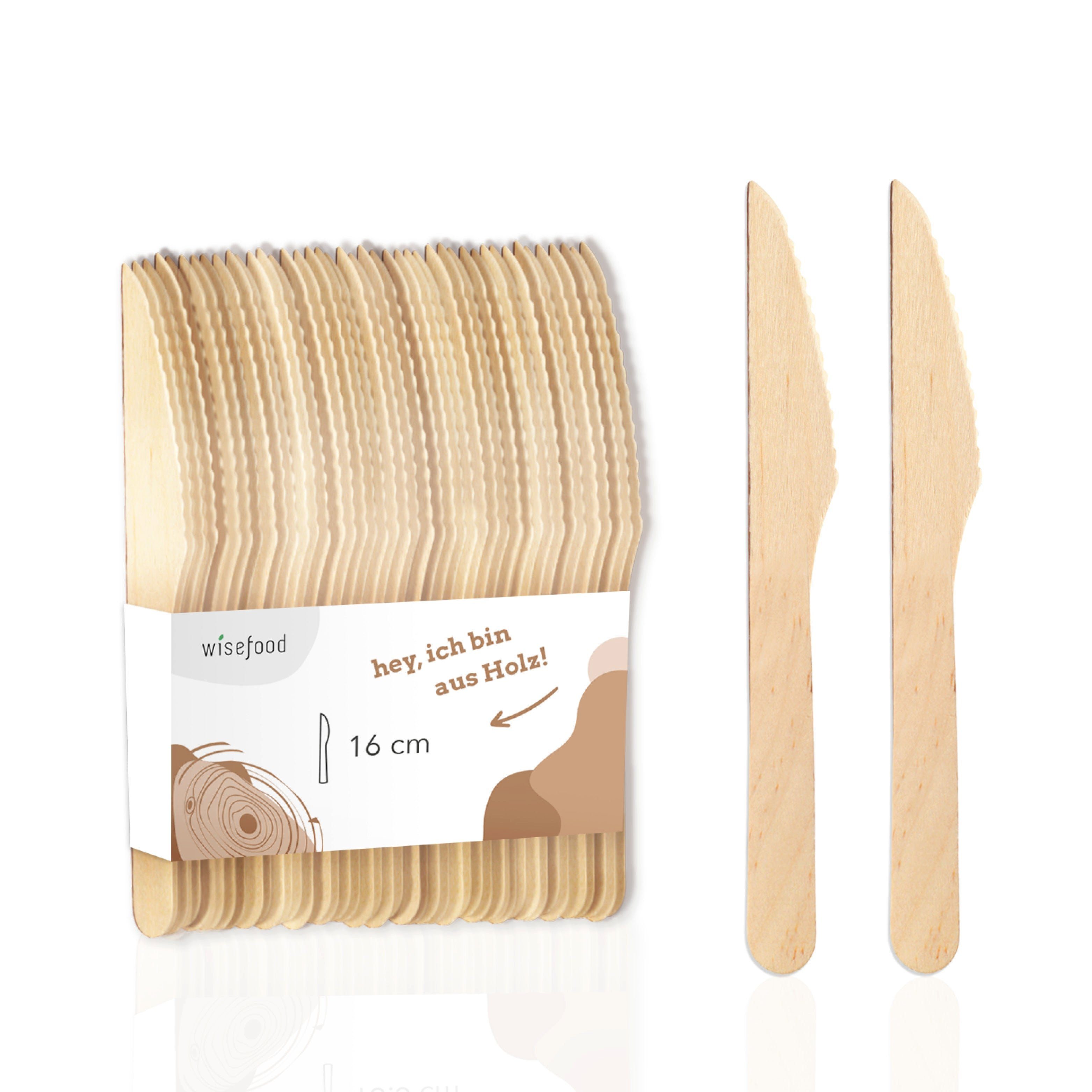 wisefood Einwegbesteck-Set 20-tlg., Holz Messer - 16,5 cm - 20er Packungen (20-tlg), Holz