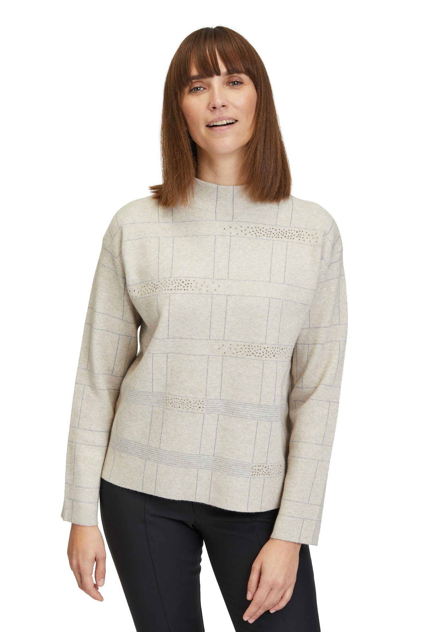 Betty Barclay Strickpullover Glitzersteine (1-tlg) Patch Beige/Grey langarm