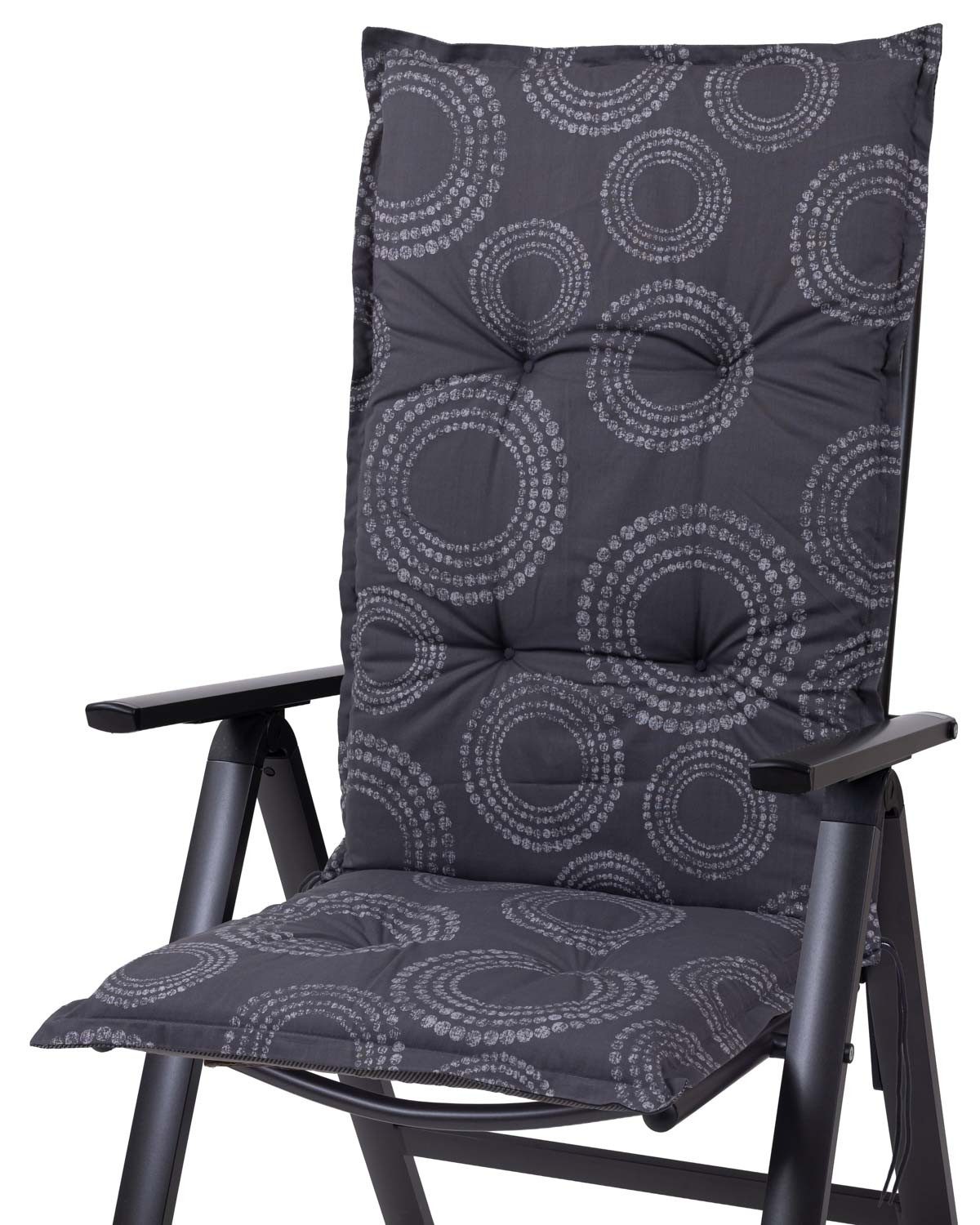 Sun Garden Hochlehnerauflage Hochlehner Naxos 40466-700 grau Kreise 121x54x6 cm Sun Garden, (1 St), Halteband verstellbar mit Bindebändern