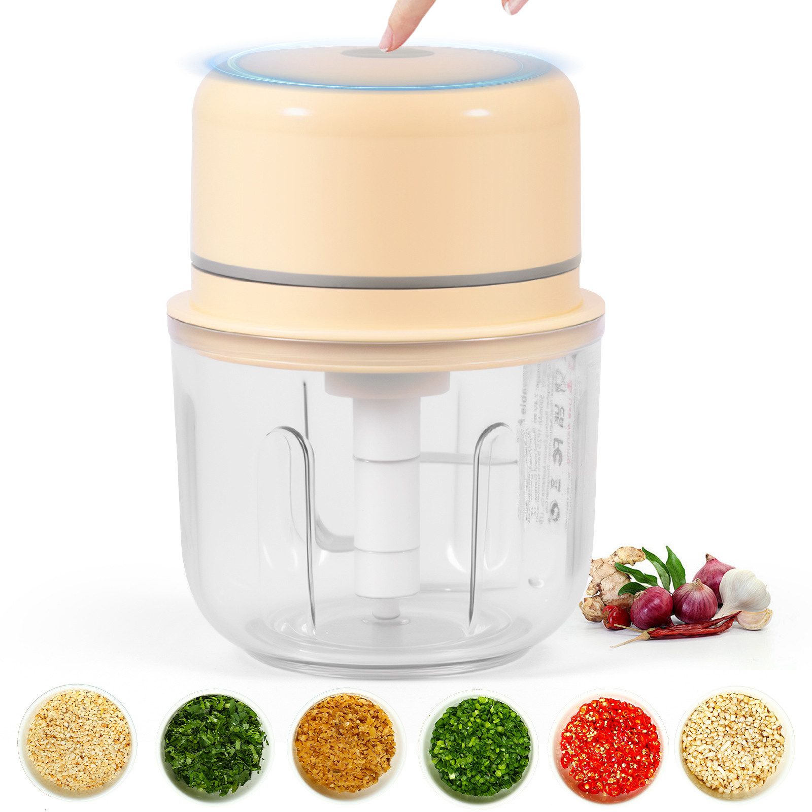 BlingBin Zerkleinerer Electric Chopper 450ml, 3-Klingen-Kopf,Multizerkleinerer Elektrisch, 30 W, Kleiner Mixer Für Fleisch,Babynahrung,Obs,Camping,USB Wiederaufladbar