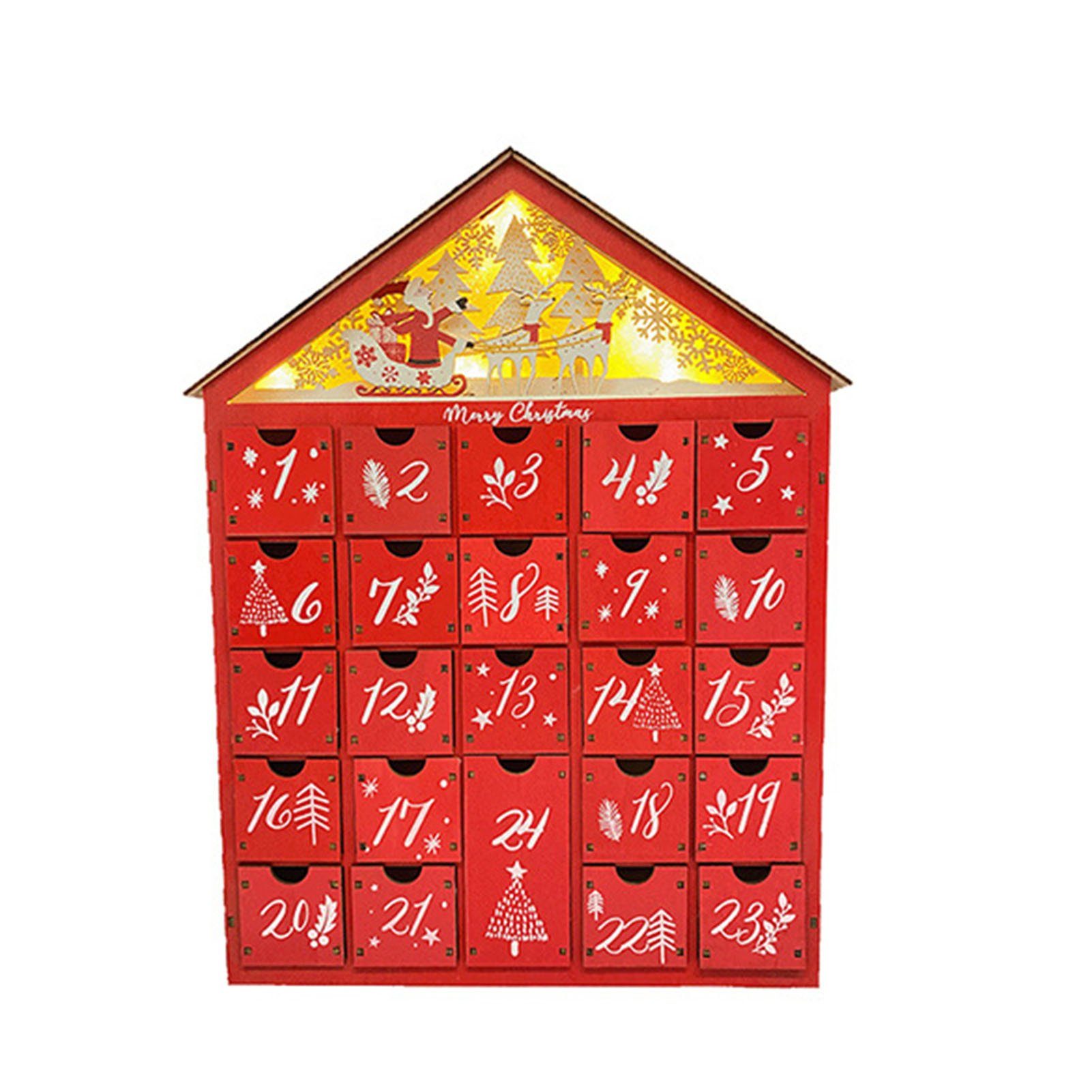 Blusmart Adventskalender 24-Tage-Weihnachts-Countdown-Kalender Aus Holz In Roter Farbe