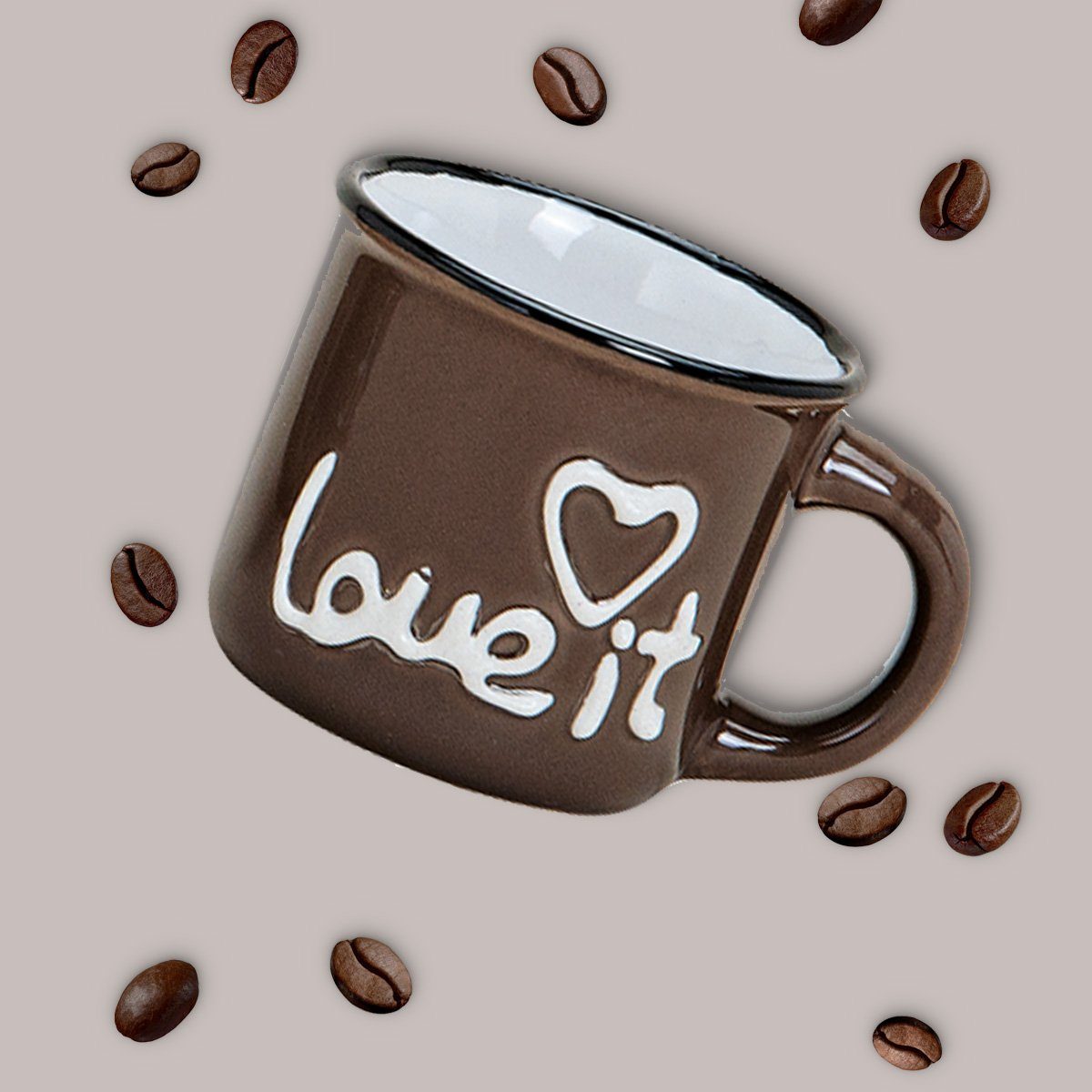 matches21 HOME & HOBBY Tasse Moderne Keramik Espresso-Tassen 6er Set braun beige 50 ml, 6-tlg., Keramik, Kleine Landhaus-Stil Vintage Henkel Herz Kaffee-Tassen
