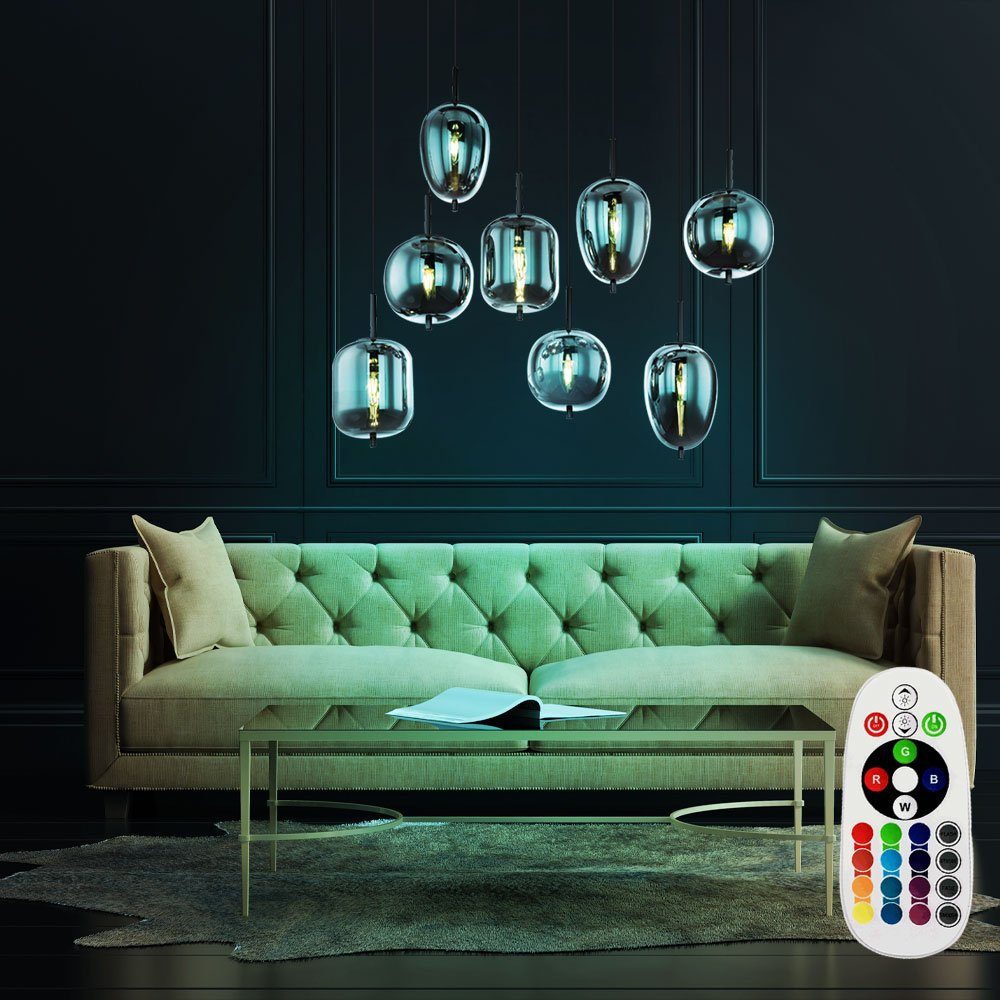 etc-shop LED Pendelleuchte, Leuchtmittel inklusive, Warmweiß, Farbwechsel, Pendel Hänge Leuchte Fernbedienung Glas Decken Lampe schwarz rauch